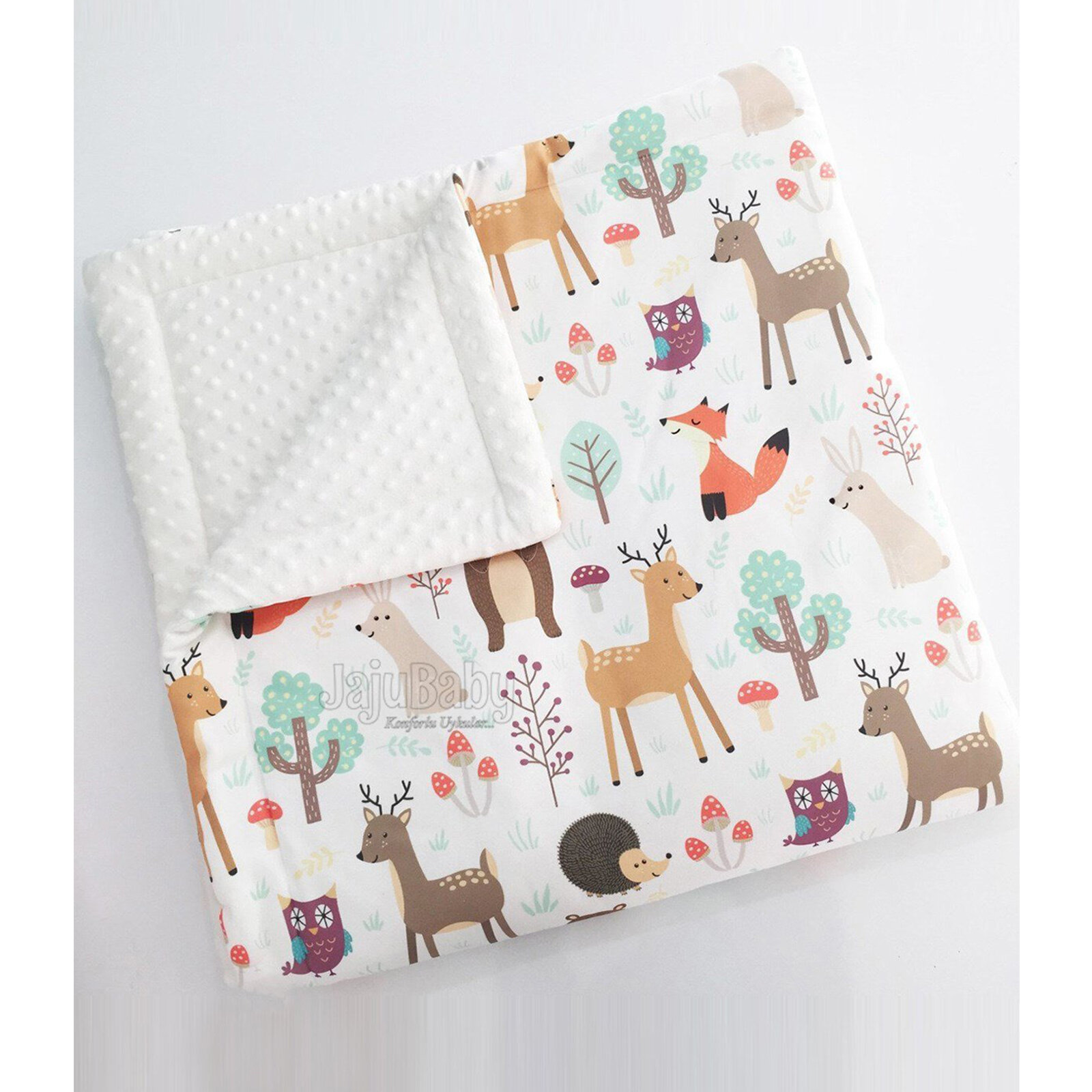 Jaju Baby 100×100 cm Orman Çift Taraflı Bebek Battaniyesi – Orman Pamuk & Minky