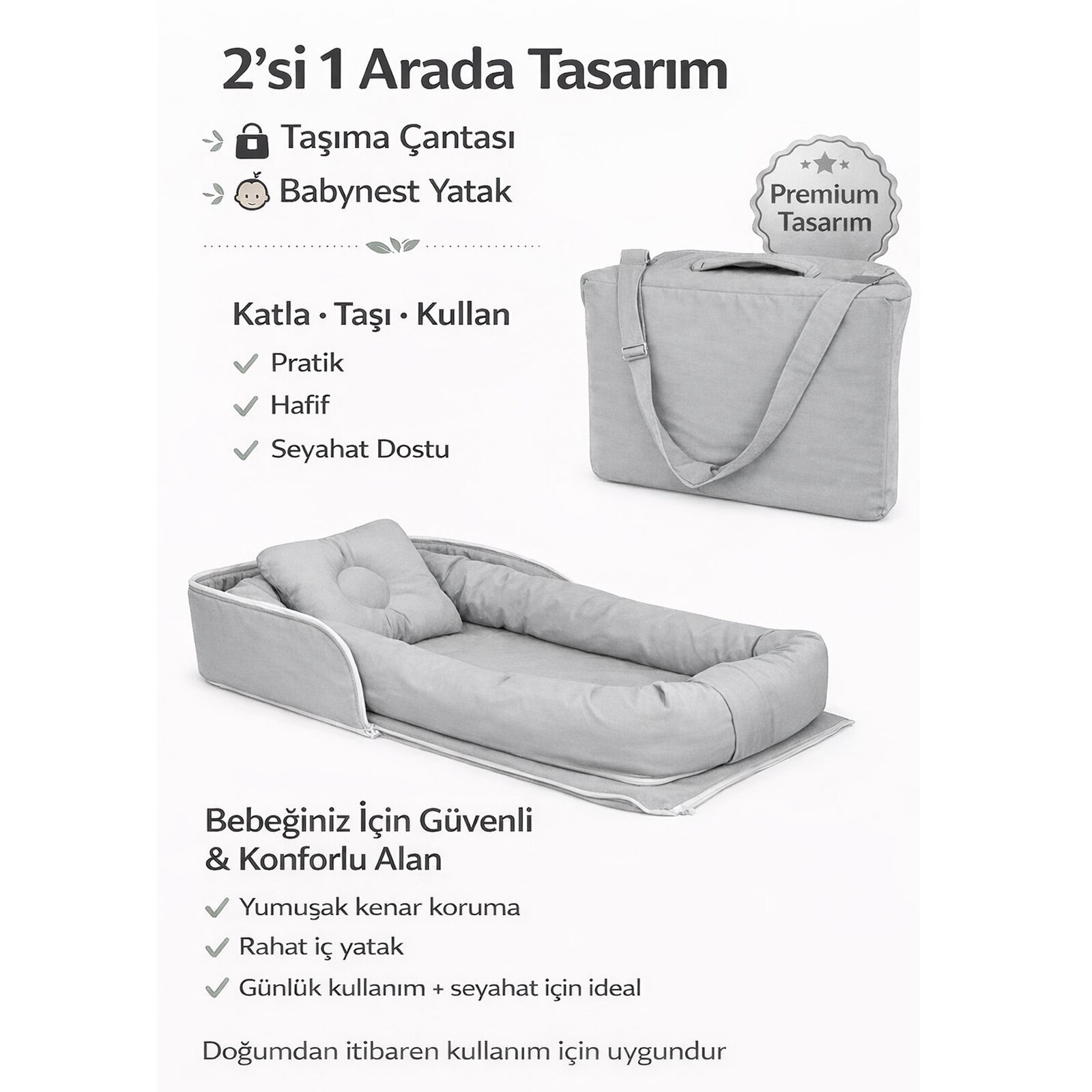 2’si 1 Arada Gri Çantalı Babynest – Taşıma Çantalı Portatif Bebek Yatağı 2’si 1 Arada Gri Çantalı Babynest – Taşıma Çantalı Portatif Bebek Yatağı