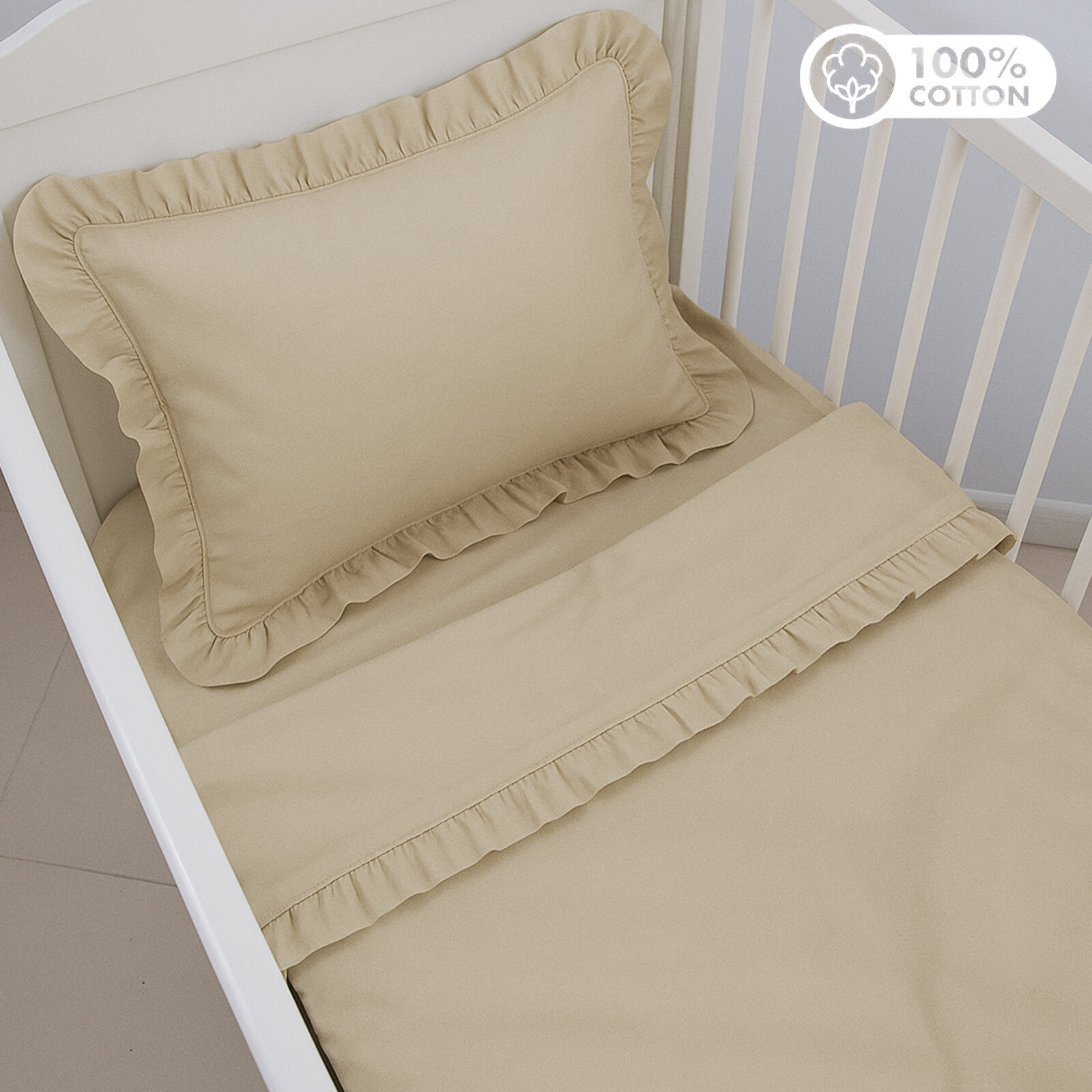Kapiçino Bebek Nevresim Takımı – 60x120 | 70x140 | 80x130 Beşik Uyumlu – Fırfırlı Premium Set