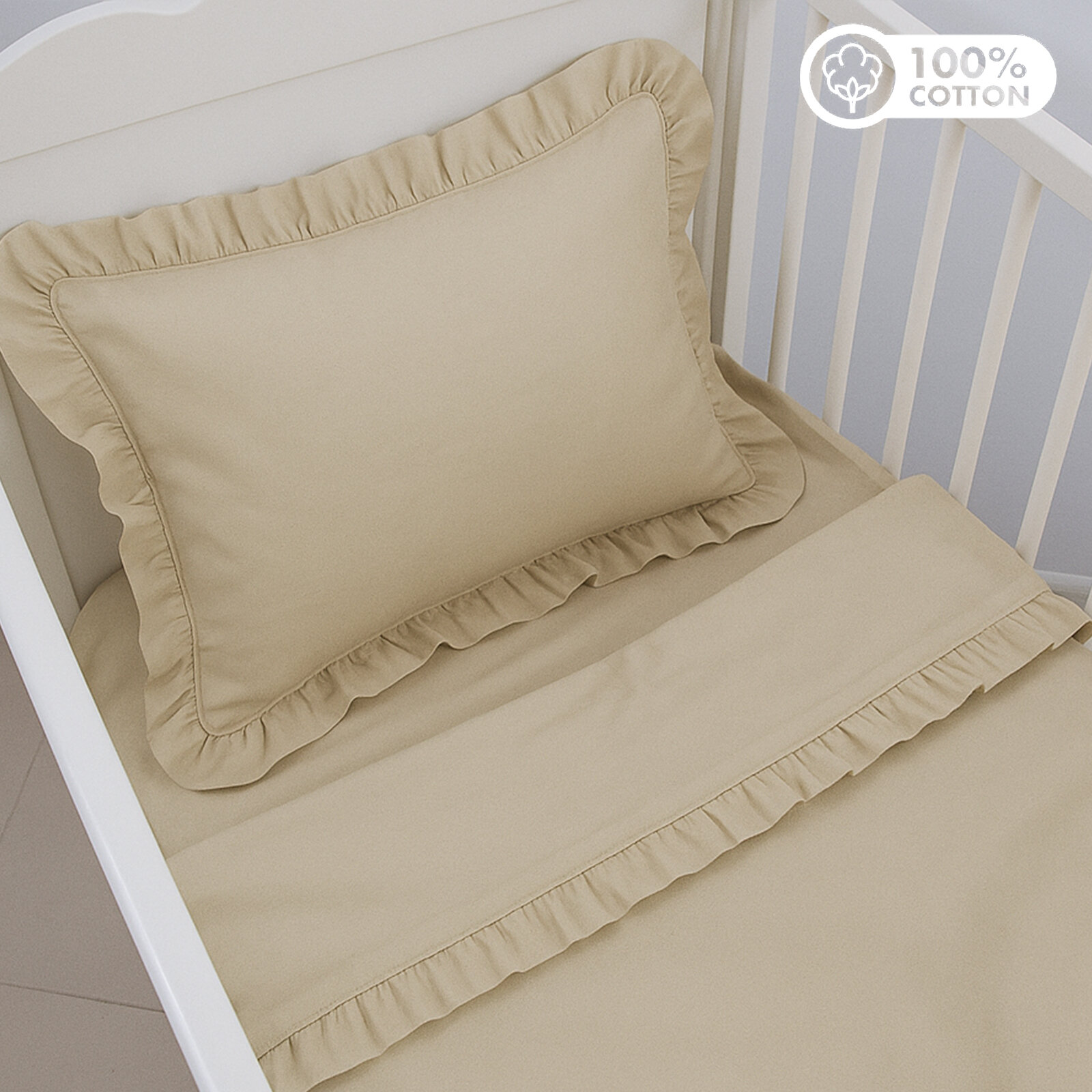 Kapiçino Bebek Nevresim Takımı – 60x120 | 70x140 | 80x130 Beşik Uyumlu – Fırfırlı Premium Set