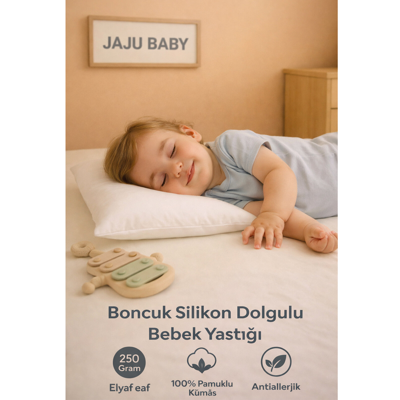 Boncuk Silikon Elyaf Dolgulu Bebek Yastığı 35x45 cm – Beyaz Boncuk Silikon Elyaf Dolgulu Bebek Yastığı 35x45 cm – Beyaz