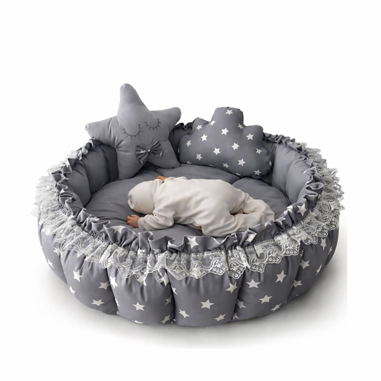 Gri Tasarım Açılır Kapanır Oyun Minderi Bebek Yuvası Babynest