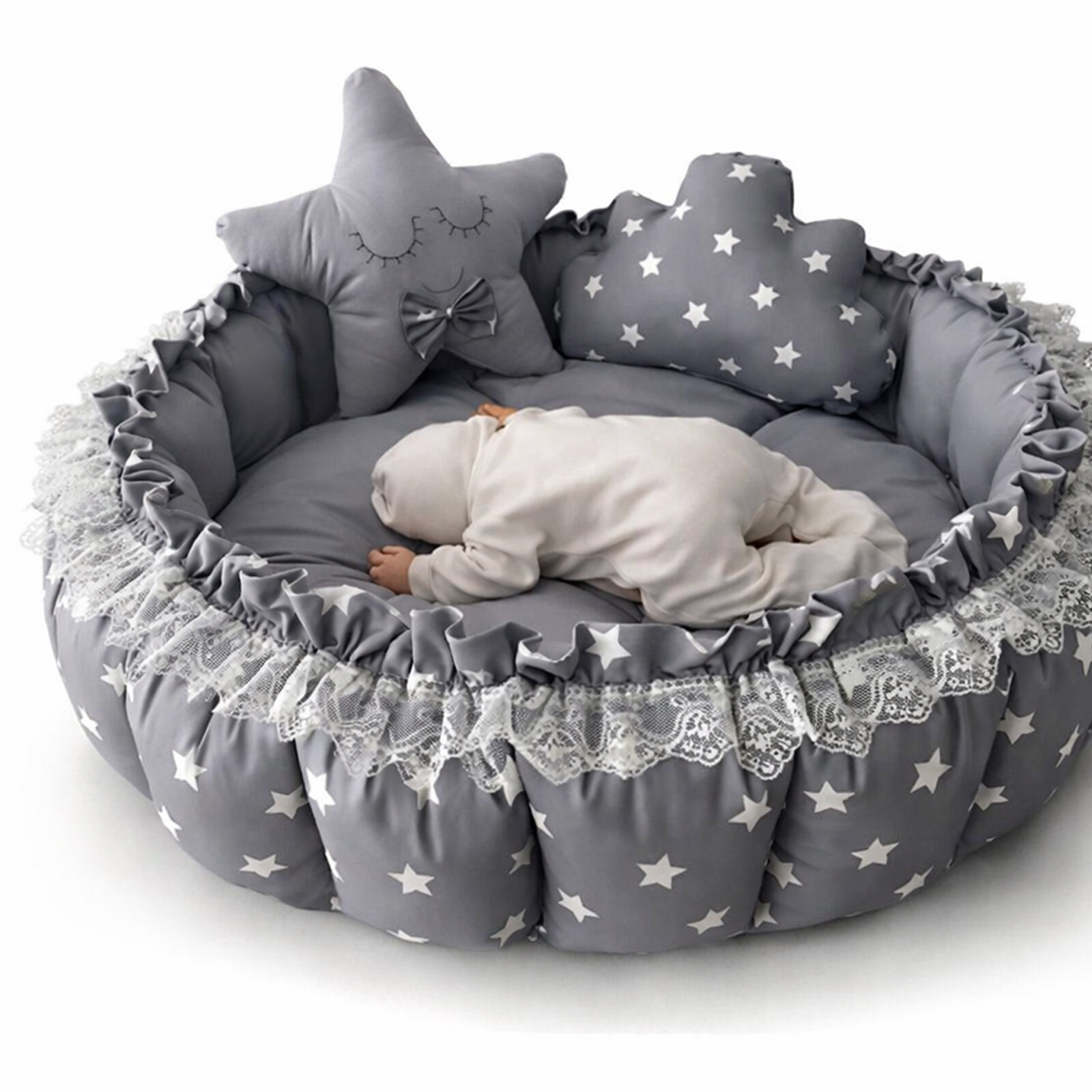 Gri Tasarım Açılır Kapanır Oyun Minderi Bebek Yuvası Babynest