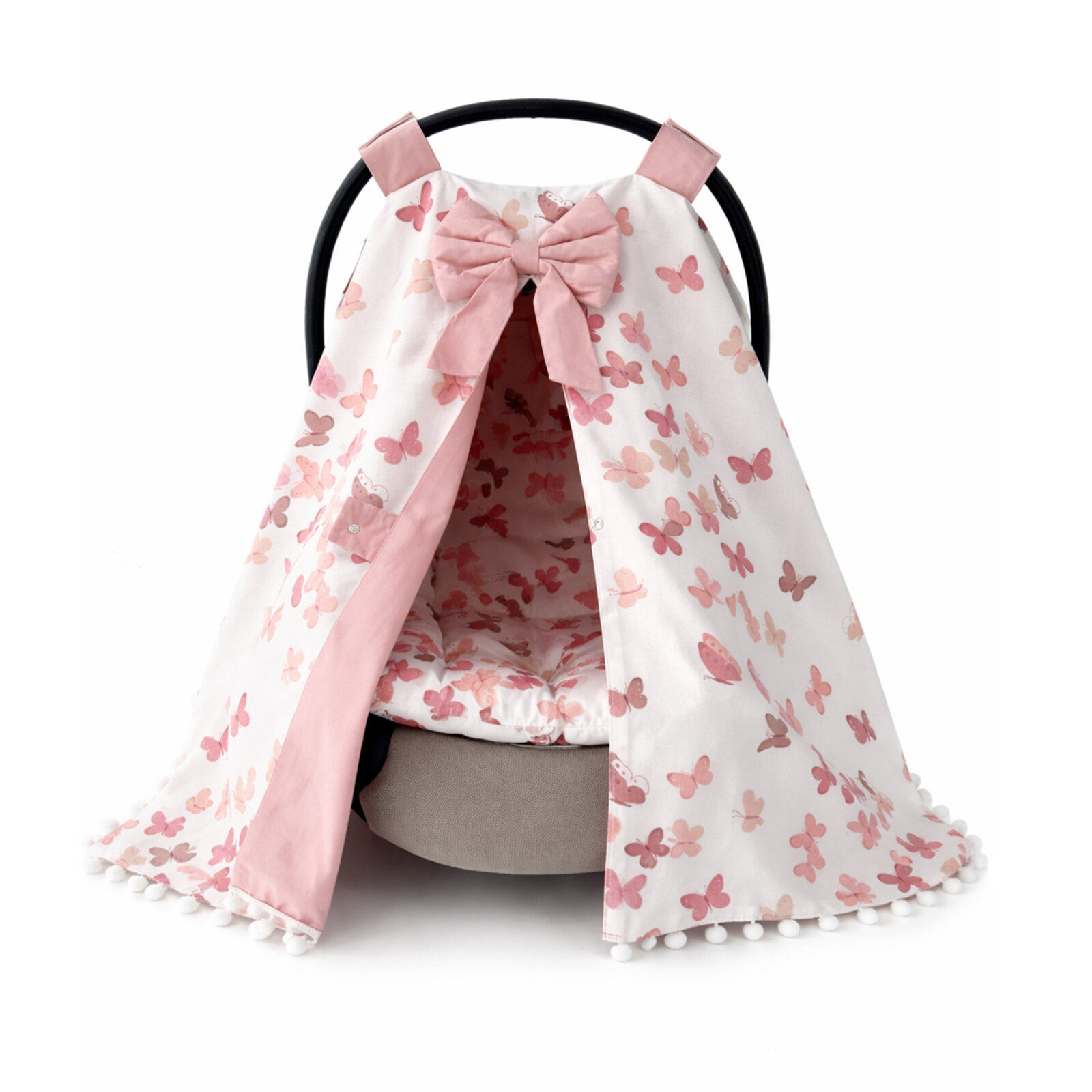 Kelebek Desenli Fiyonklu Puset Örtüsü & Puset Minderi Takımı – %100 Pamuk