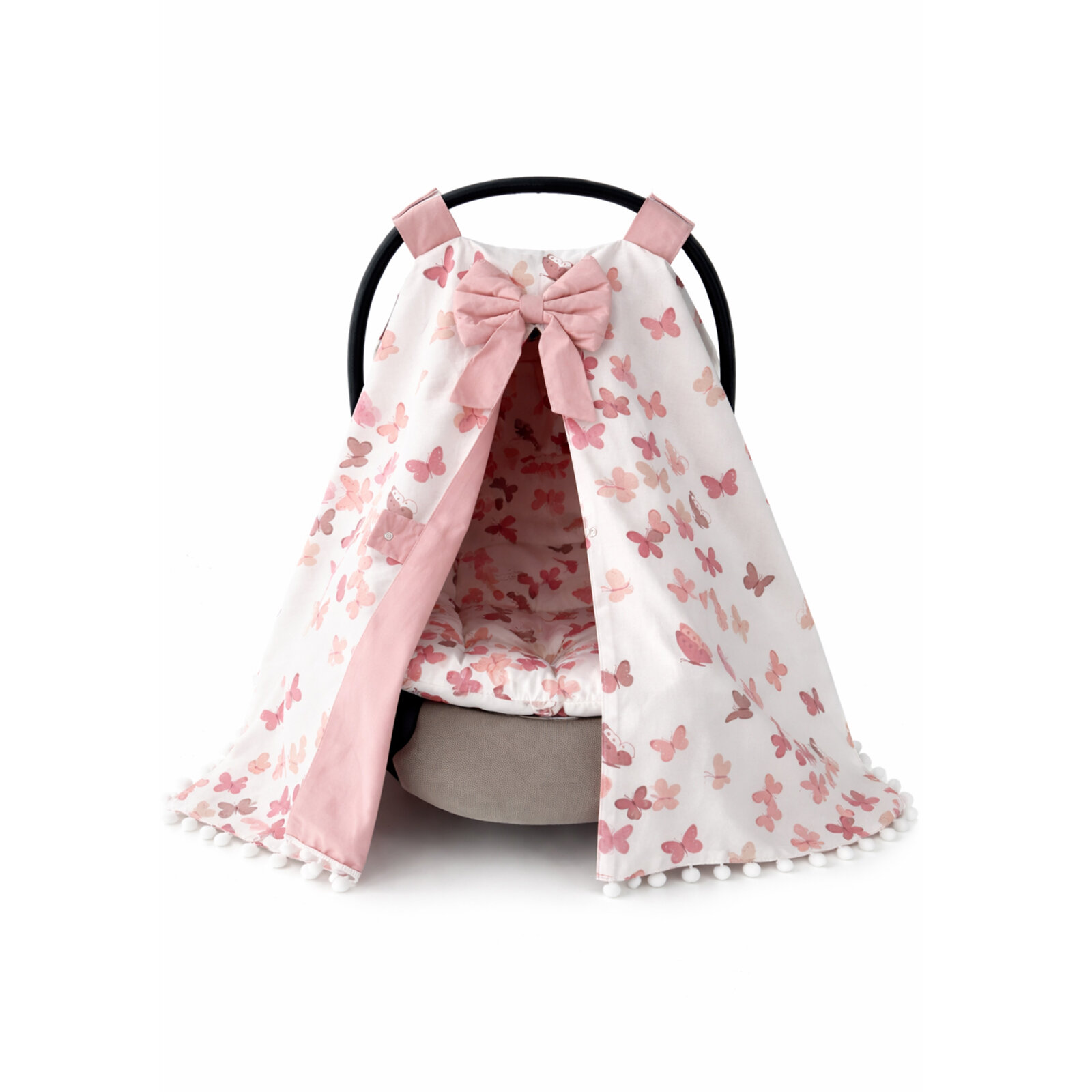 Kelebek Desenli Fiyonklu Puset Örtüsü & Puset Minderi Takımı – %100 Pamuk