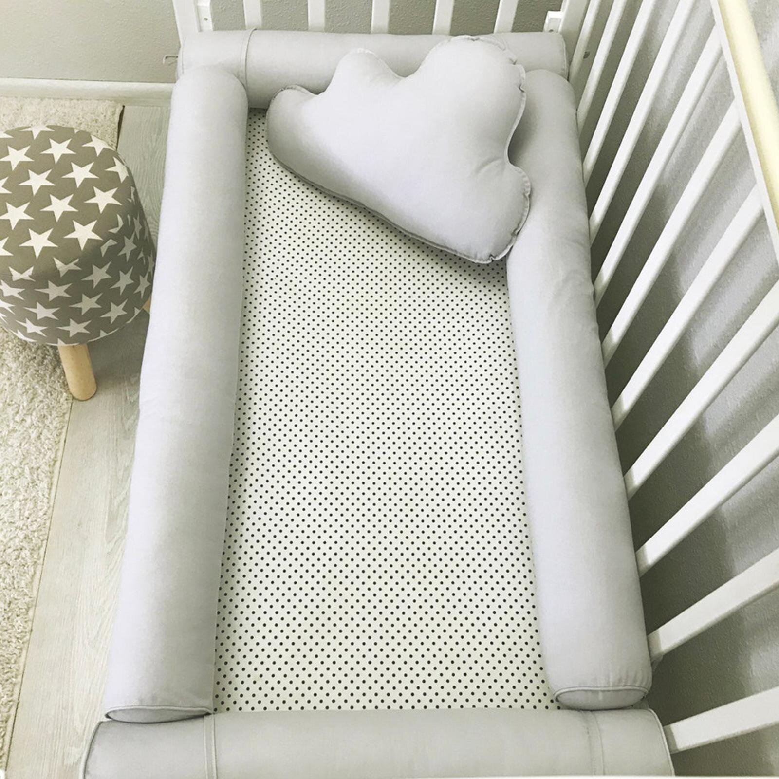 Gri Rulo Koruma 60x120 cm Beşik Kenar Koruma Bariyeri Kılıflı Yıkanabilir %100 Pamuklu Kumaş