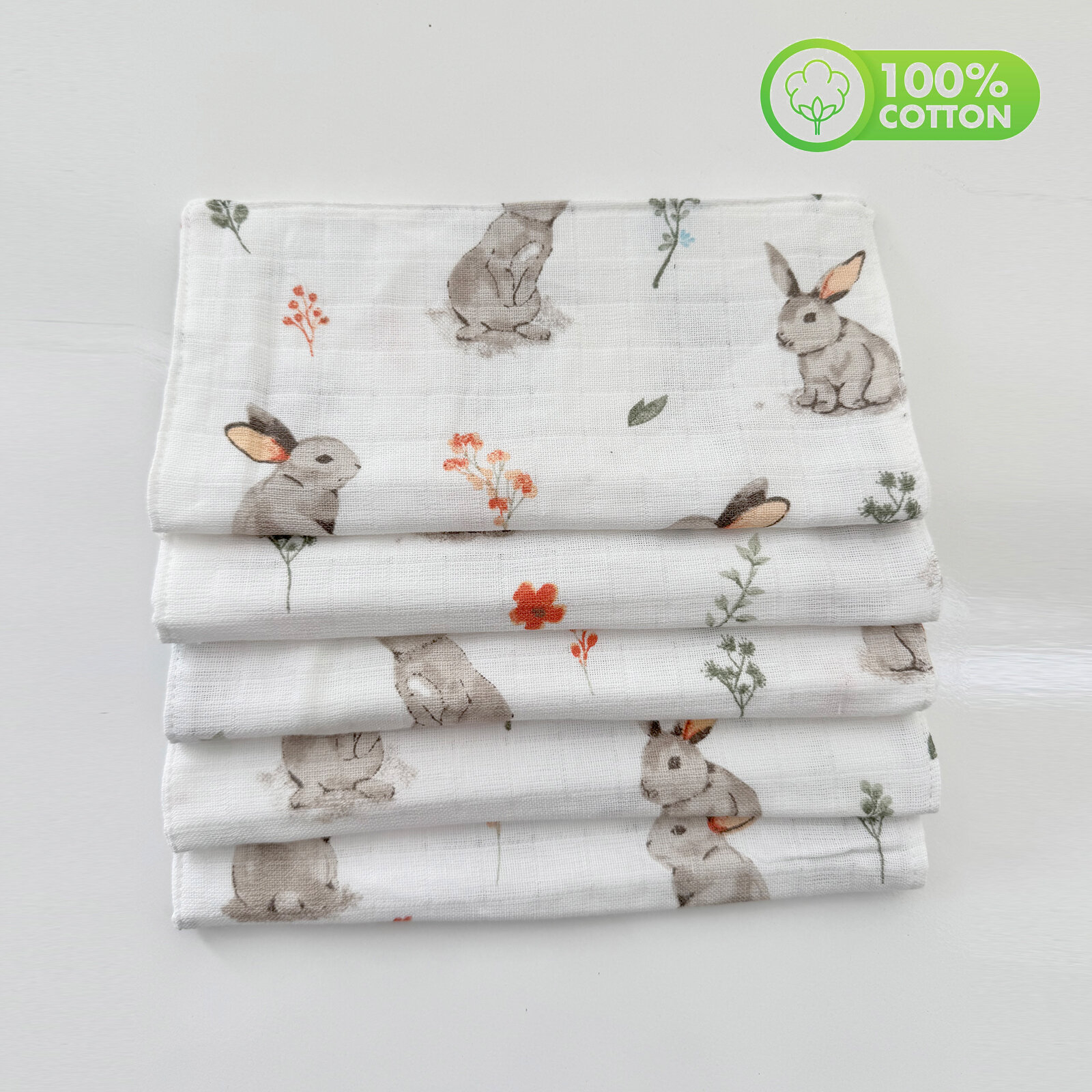 Tavşan 5'li Premium Müslin Sırt ve Ağız Silme Bezi – %100 Organik Pamuk, Ultra Yumuşak Tavşan 5'li Premium Müslin Sırt ve Ağız Silme Bezi – %100 Organik Pamuk, Ultra Yumuşak