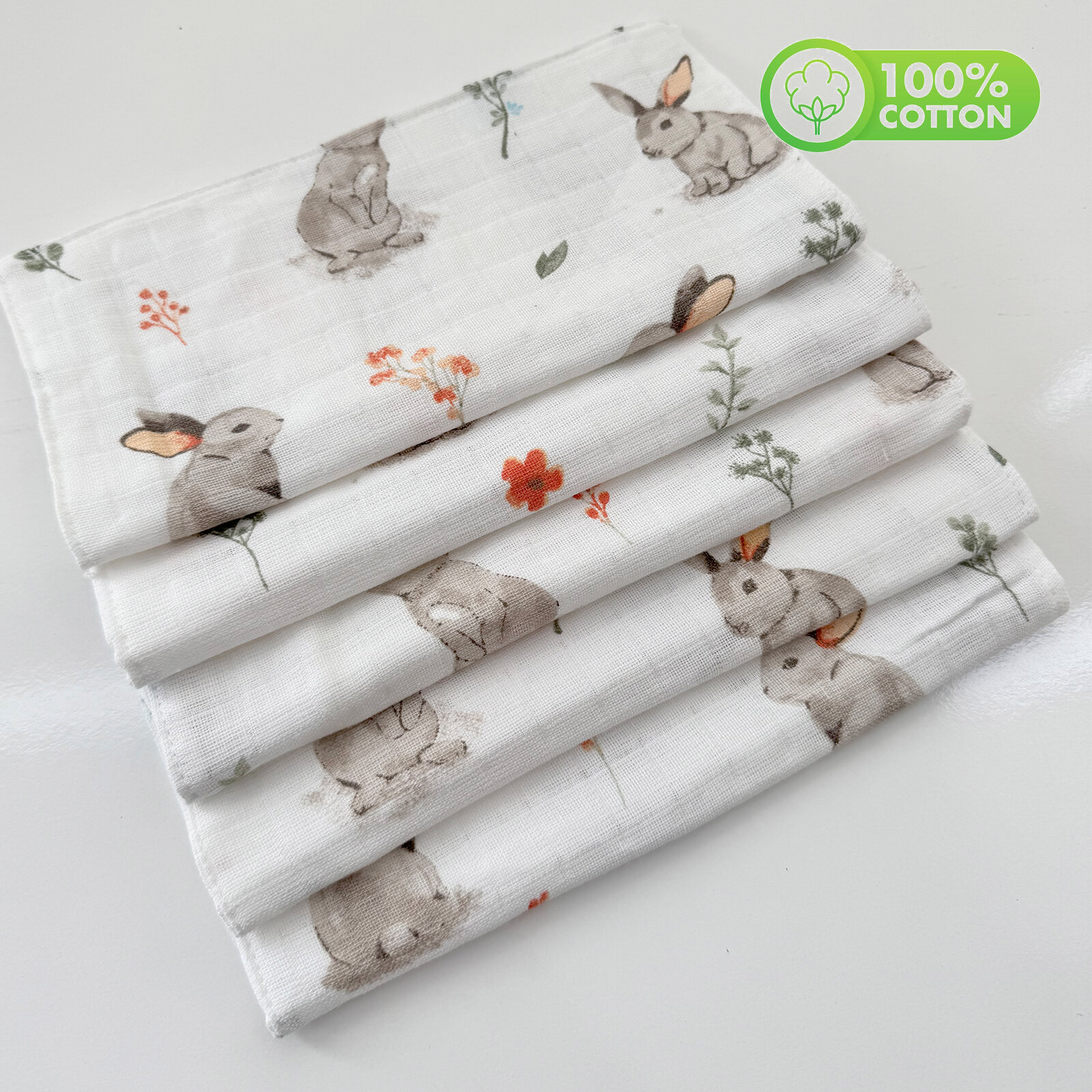Tavşan 5'li Premium Müslin Sırt ve Ağız Silme Bezi – %100 Organik Pamuk, Ultra Yumuşak Tavşan 5'li Premium Müslin Sırt ve Ağız Silme Bezi – %100 Organik Pamuk, Ultra Yumuşak