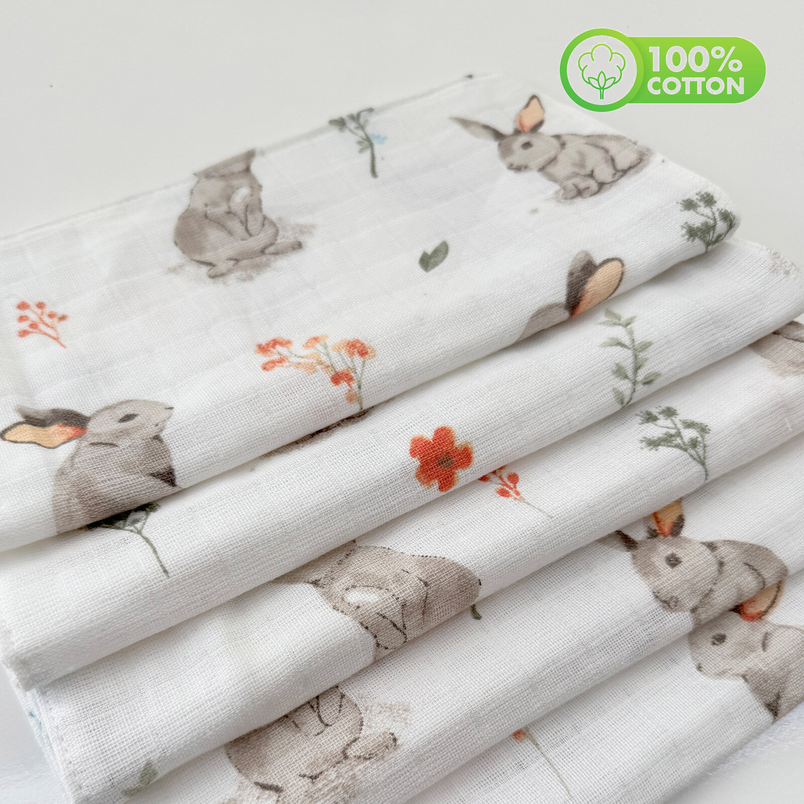 Tavşan 5'li Premium Müslin Sırt ve Ağız Silme Bezi – %100 Organik Pamuk, Ultra Yumuşak Tavşan 5'li Premium Müslin Sırt ve Ağız Silme Bezi – %100 Organik Pamuk, Ultra Yumuşak