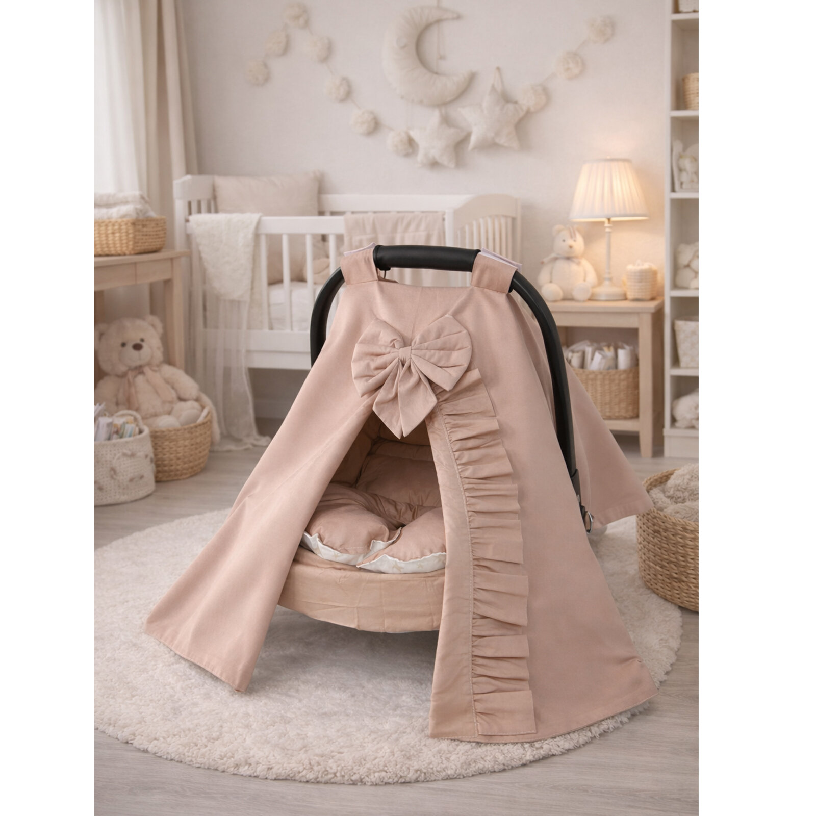 Fırfırlı Puset Örtüsü, Puset Minderi & Puset Çarşafı – Kahve 