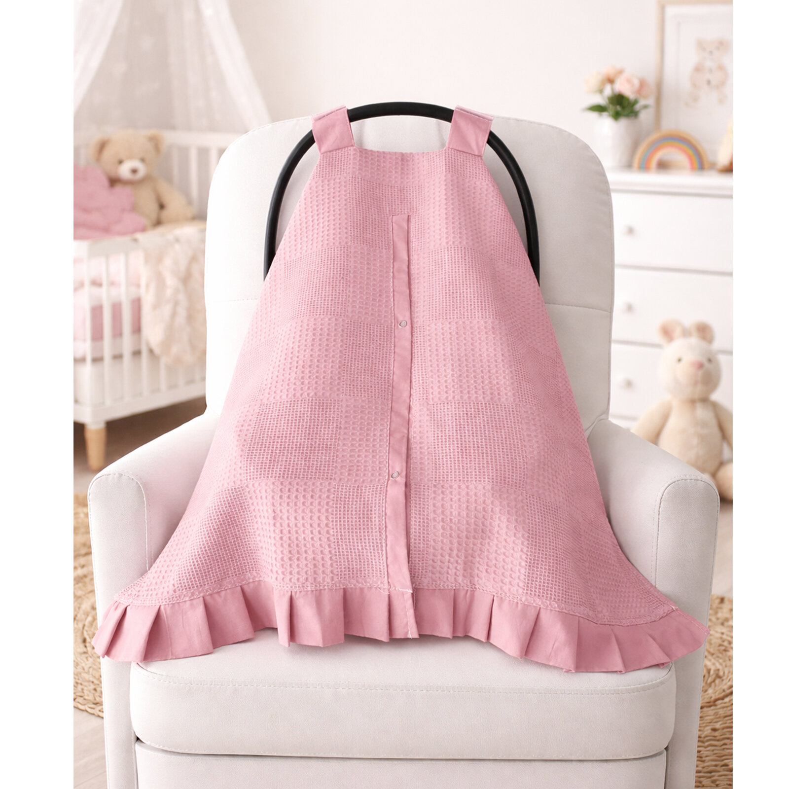 Mürdüm Fırfırlı Puset Örtüsü – %100 Pamuk Pike Kumaş