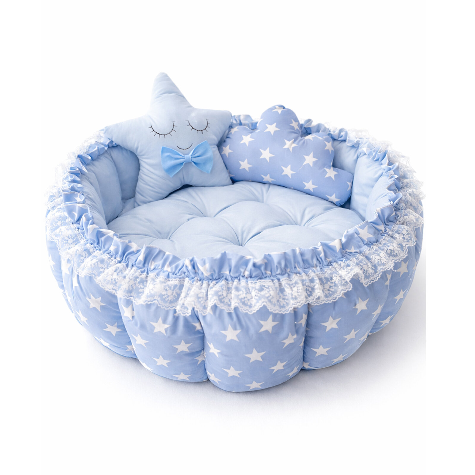 Mavi Yıldızlı Açılır Oyun Minderi Babynest - Premium Güvenli Yatış Yastığı