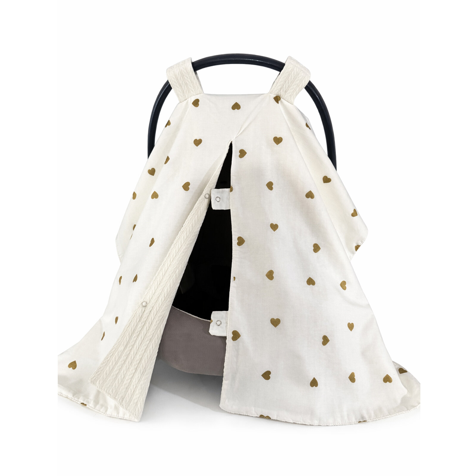 Çift Taraflı Puset Örtüsü – Örgü Kumaş & Gold Kalp Desenli (Tek Parça) Çift Taraflı Puset Örtüsü – Örgü Kumaş & Gold Kalp Desenli (Tek Parça)