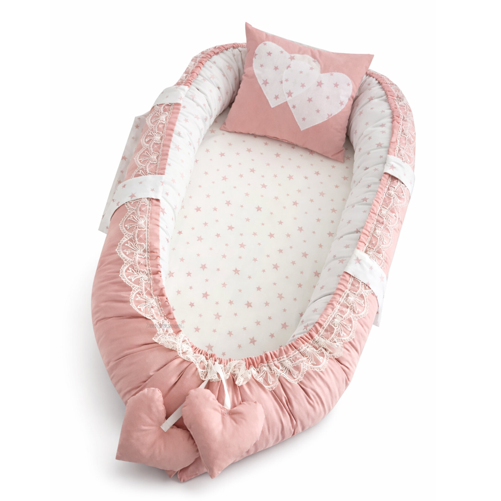 Pudra Babynest | Dantelli, Yumuşak Kenarlı, Yenidoğan & 0–24 Ay Bebek Yatağı