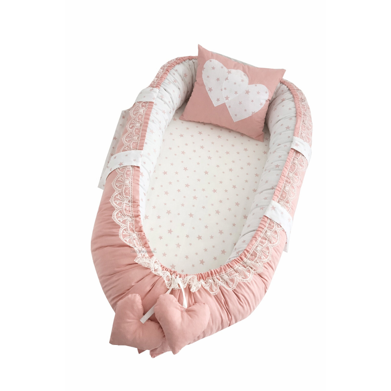 Pudra Babynest | Dantelli, Yumuşak Kenarlı, Yenidoğan & 0–24 Ay Bebek Yatağı