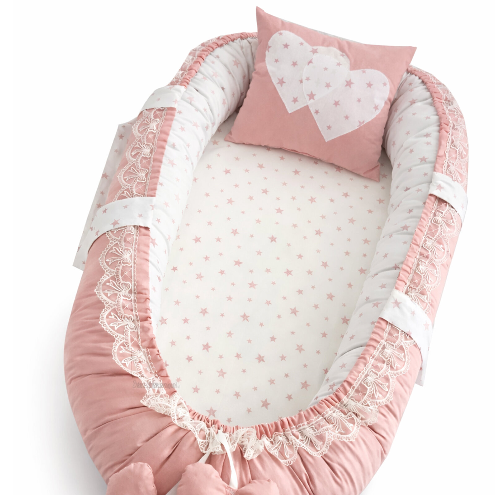 Pudra Babynest | Dantelli, Yumuşak Kenarlı, Yenidoğan & 0–24 Ay Bebek Yatağı