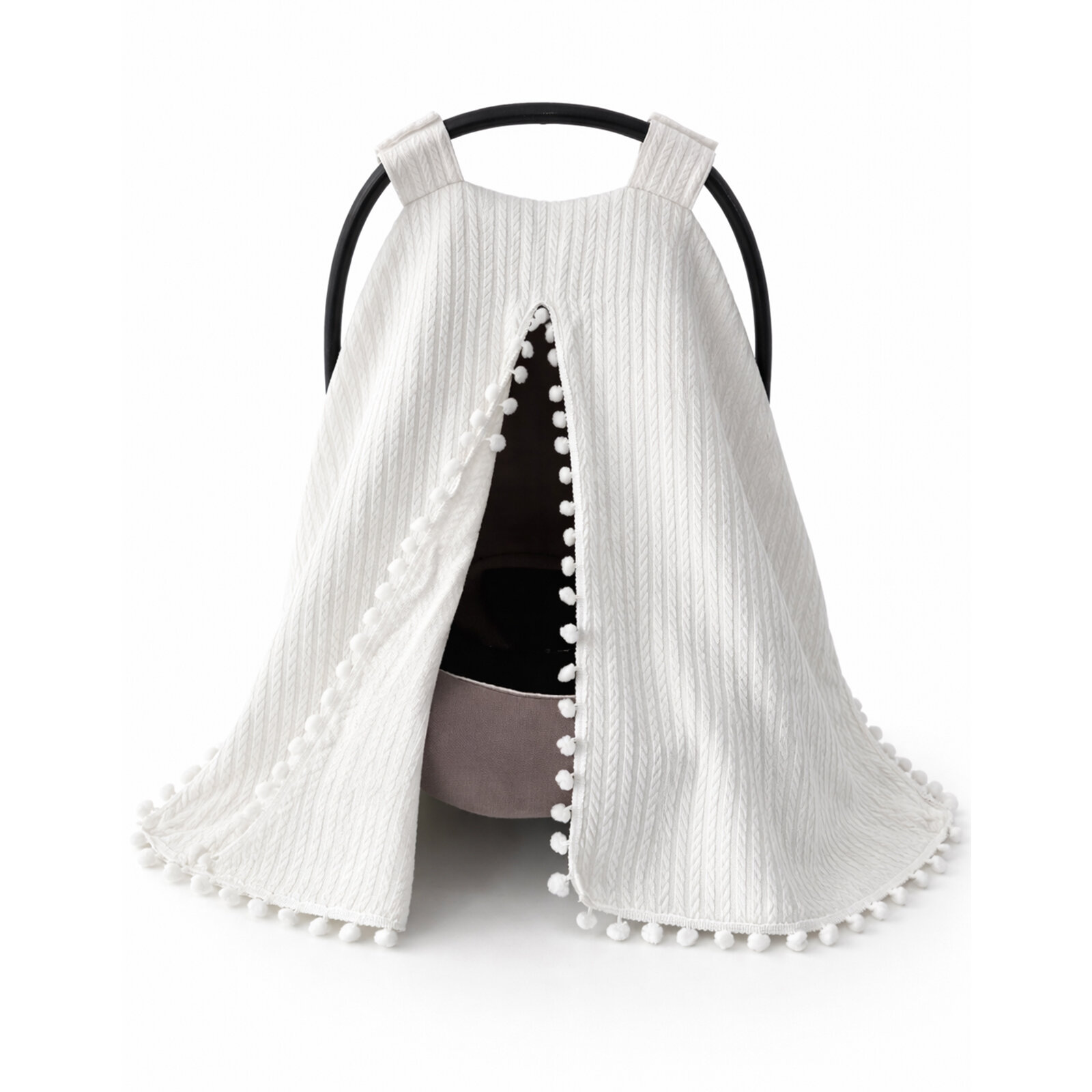 Tek Kat Beyaz Örgü Kumaş Ponponlu Puset Örtüsü – Tek Parça