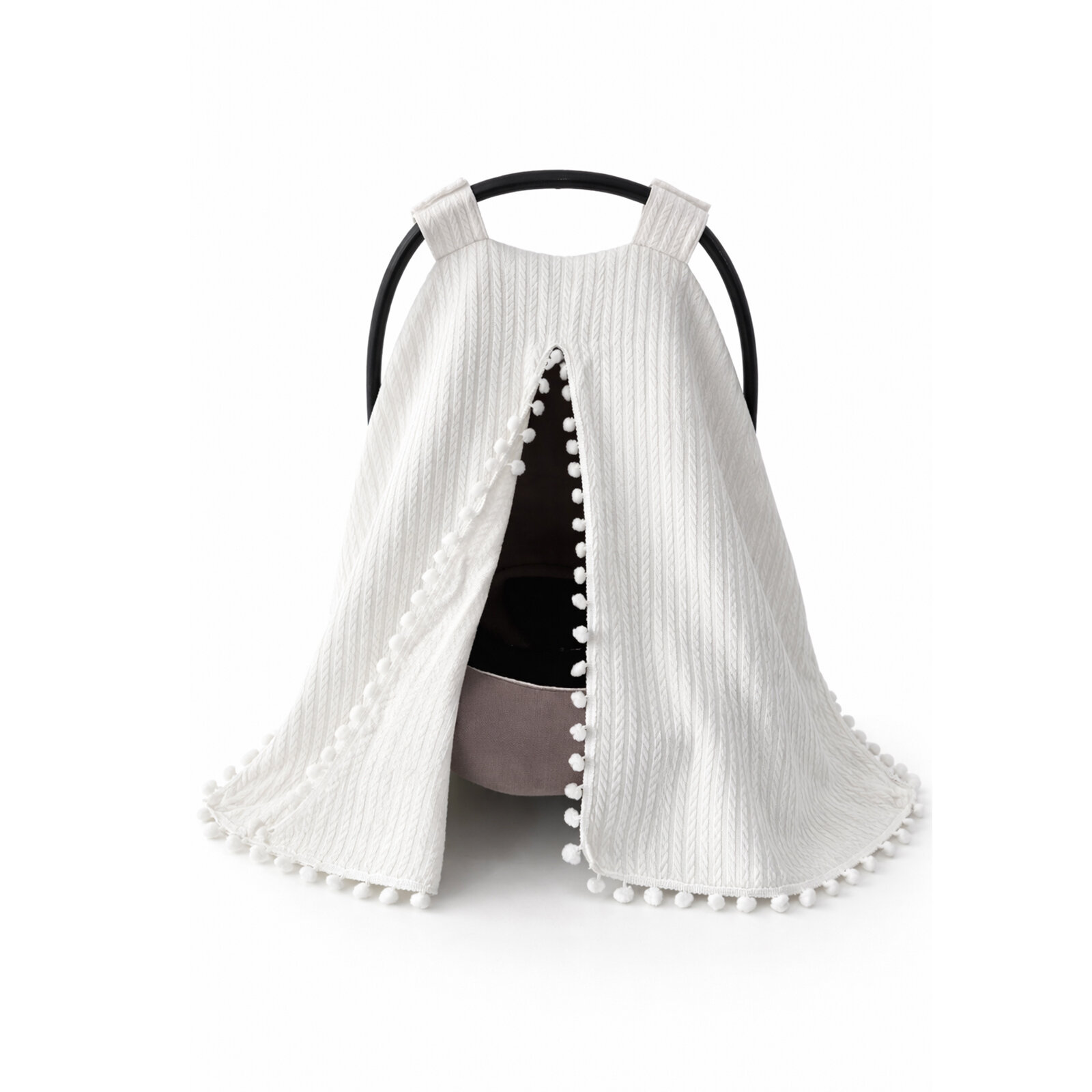 Tek Kat Beyaz Örgü Kumaş Ponponlu Puset Örtüsü – Tek Parça