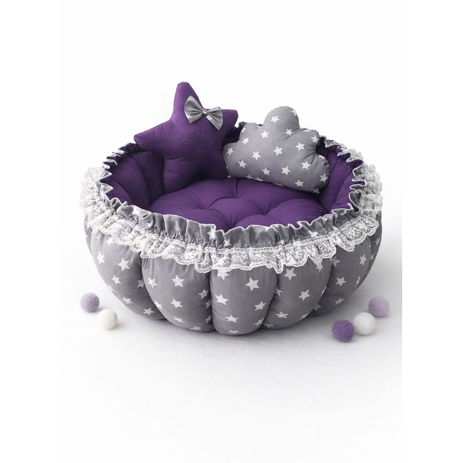 Gri Yıldız Mor Tasarım Açılır Oyun Minderi - Güvenli Babynest