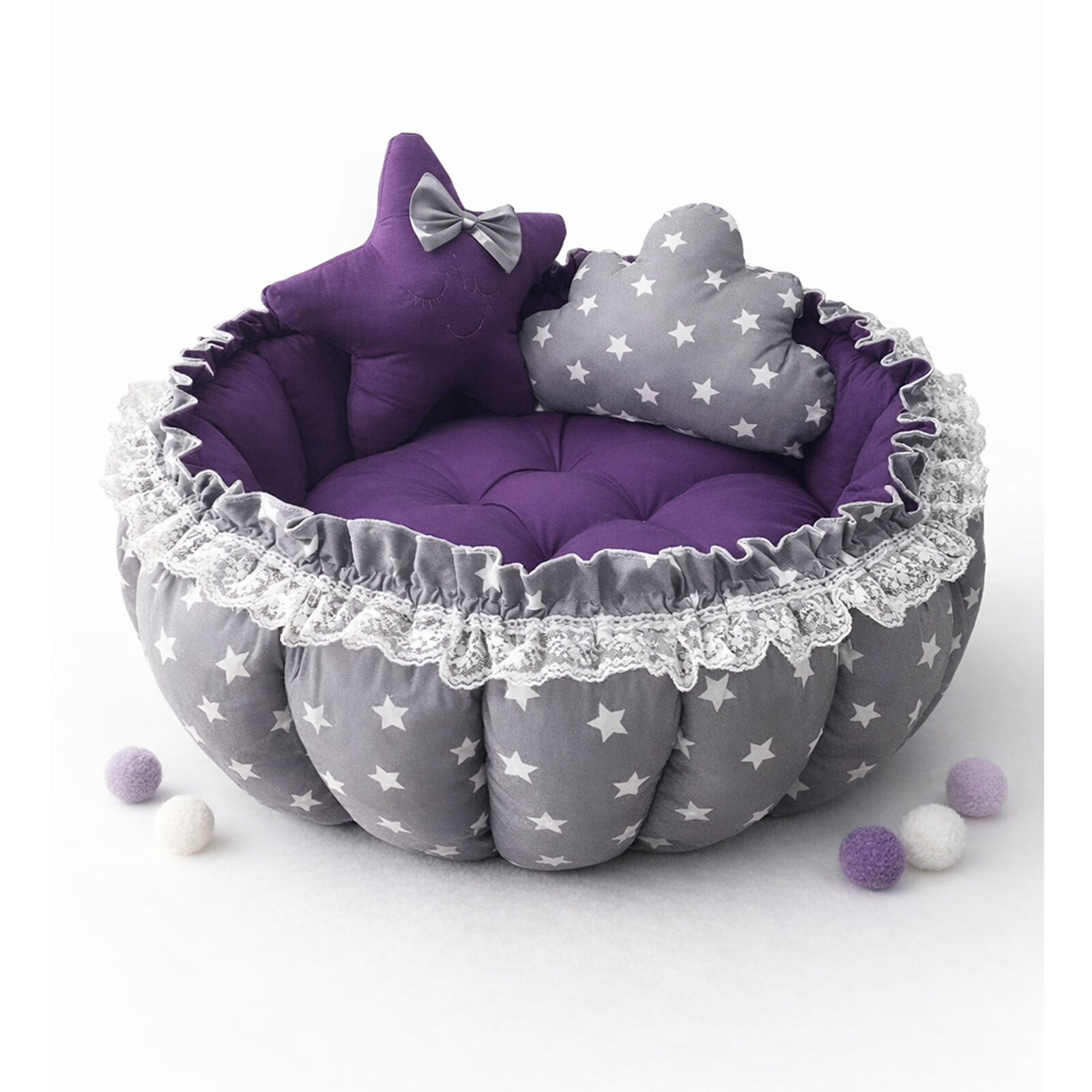 Gri Yıldız Mor Tasarım Açılır Oyun Minderi - Güvenli Babynest