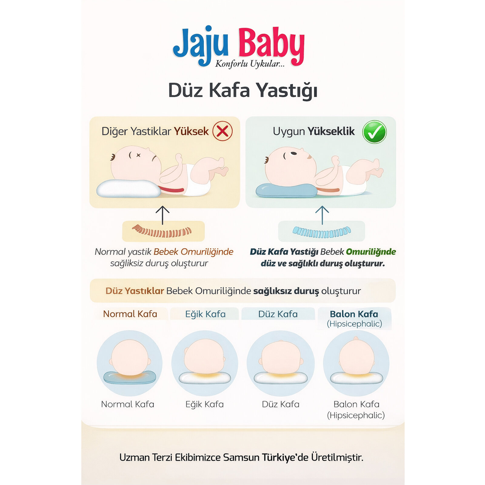 0–12 Ay Gri Tavşan Desenli Düzleşme Önleyici Bebek Kafa Yastığı