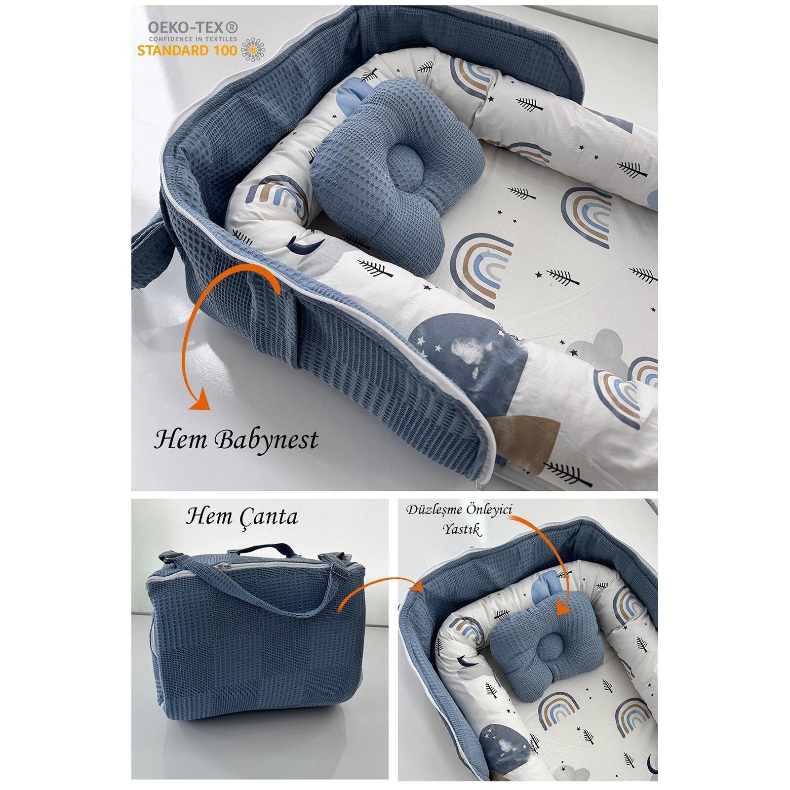 İndigo Portatif Çantalı Babynest – Rahat Uyku ve Taşınabilir Güvenli Alan