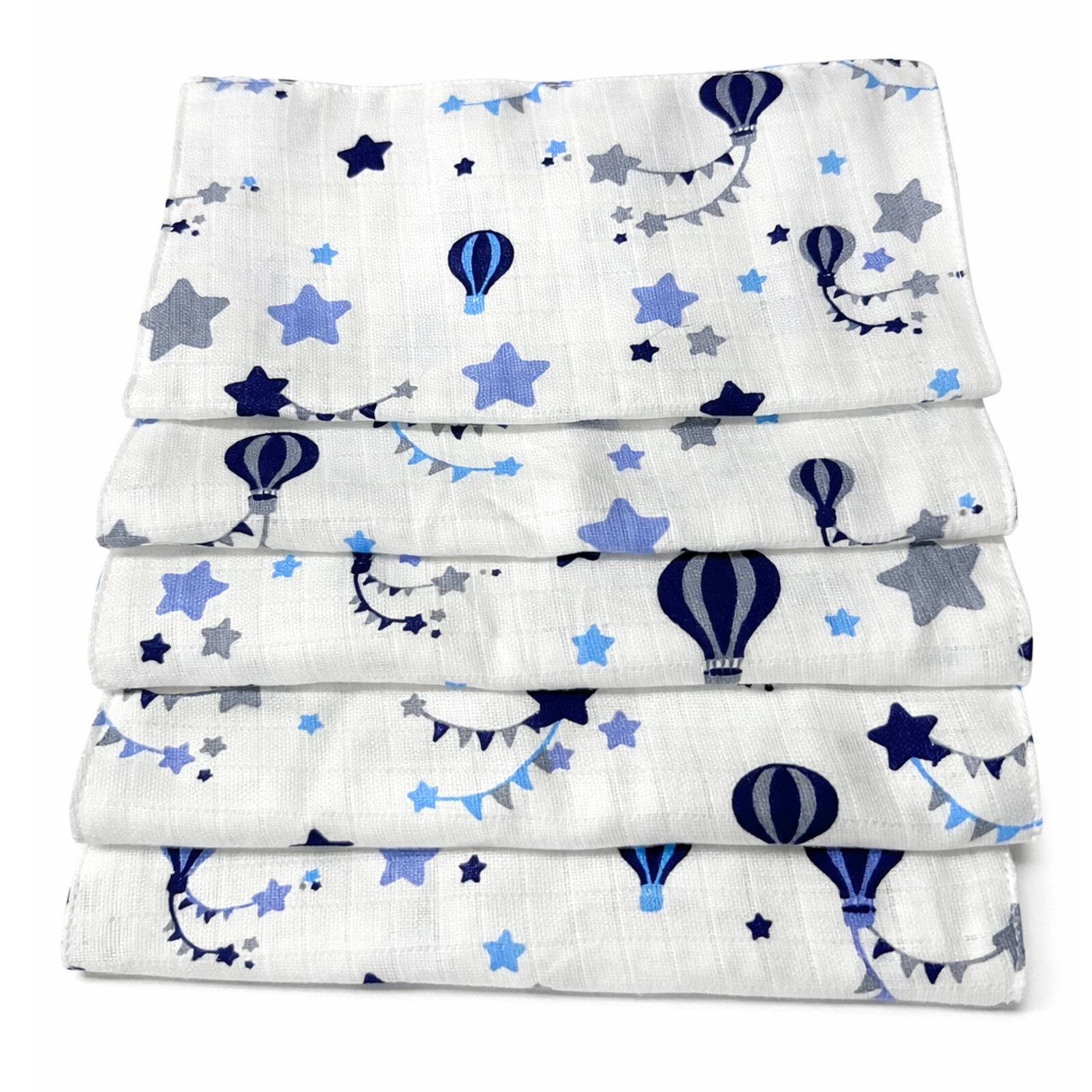 Mavi Balonlar 5 Adet Müslin Bebek Ağız & Sırt Mendili (23–25 cm)