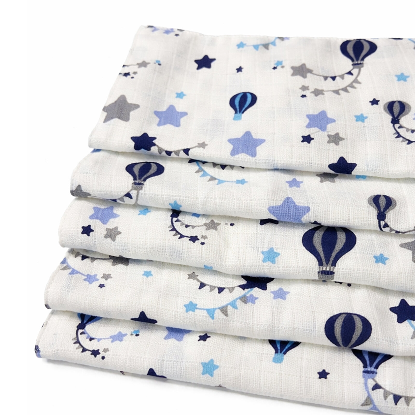 Mavi Balonlar 5 Adet Müslin Bebek Ağız & Sırt Mendili (23–25 cm)