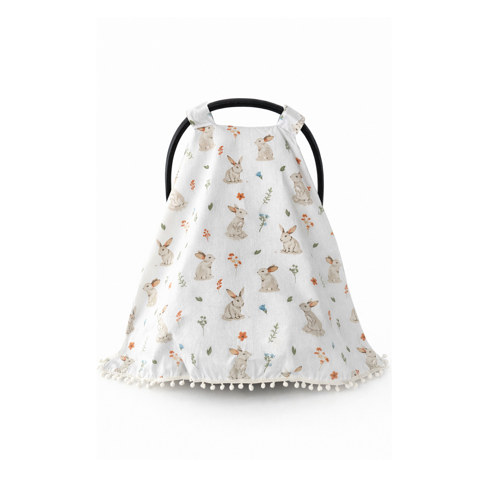 Tavşan Desenli Tek Kat Poplin Kumaş Önü Kapalı Puset Örtüsü – Tek Parça