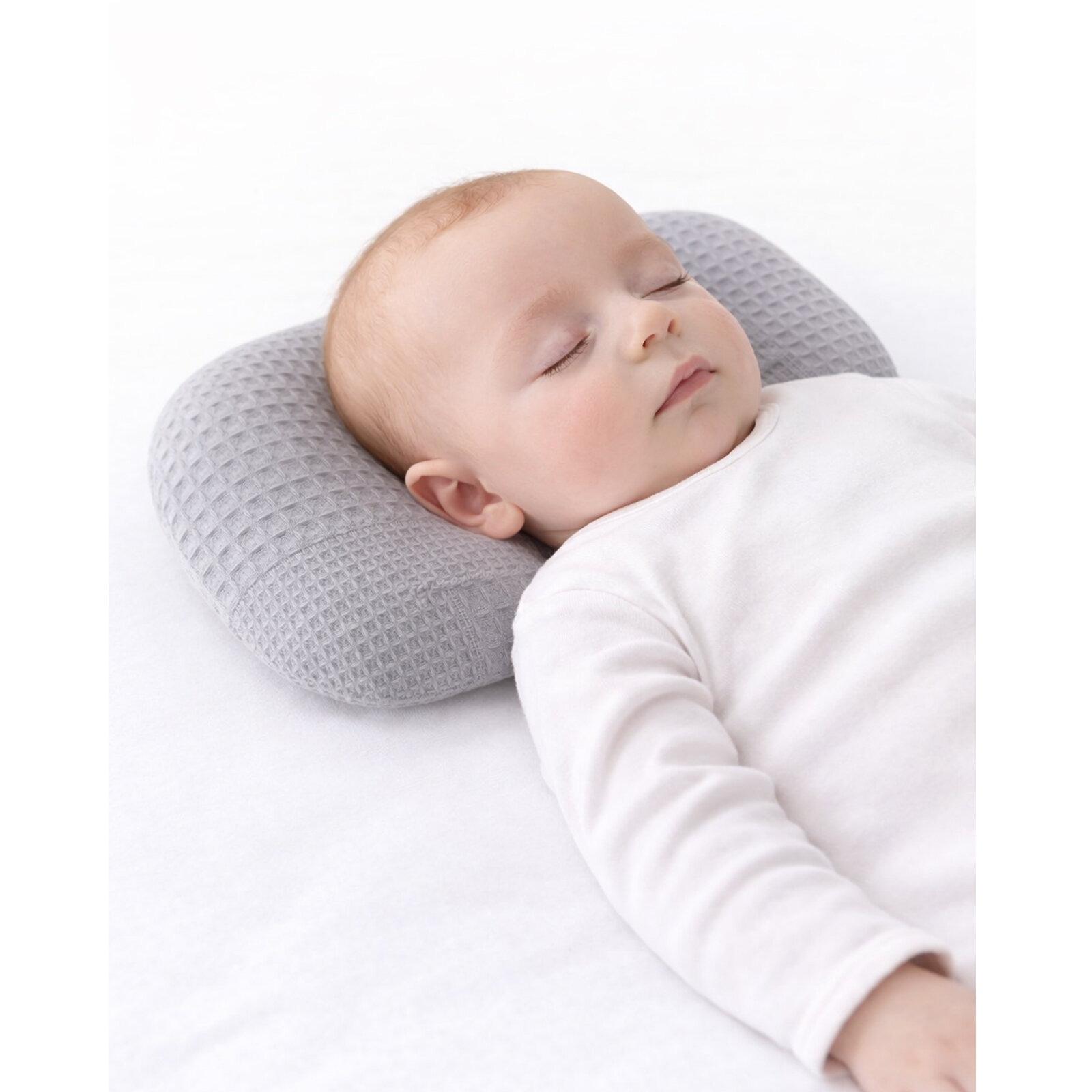 Gri Waffle Düz Kafa Yastığı Bebek Kafa Şekillendirici Yastık Bebek Yastığı Düz Kafa Sendorumu Önleyici Yastık
