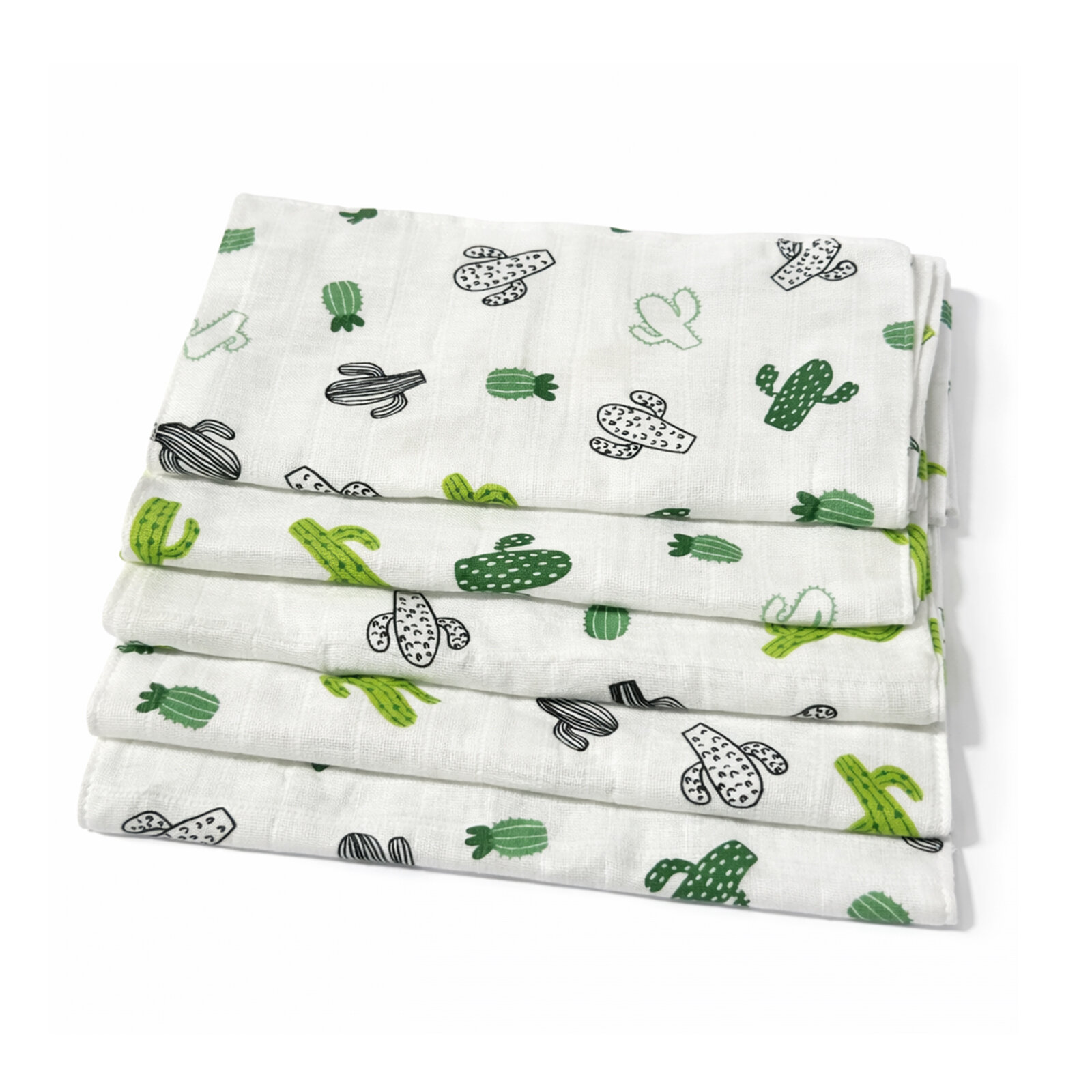 Kaktüs 5 Adet Müslin Bebek Ağız & Sırt Mendili (23–25 cm)
