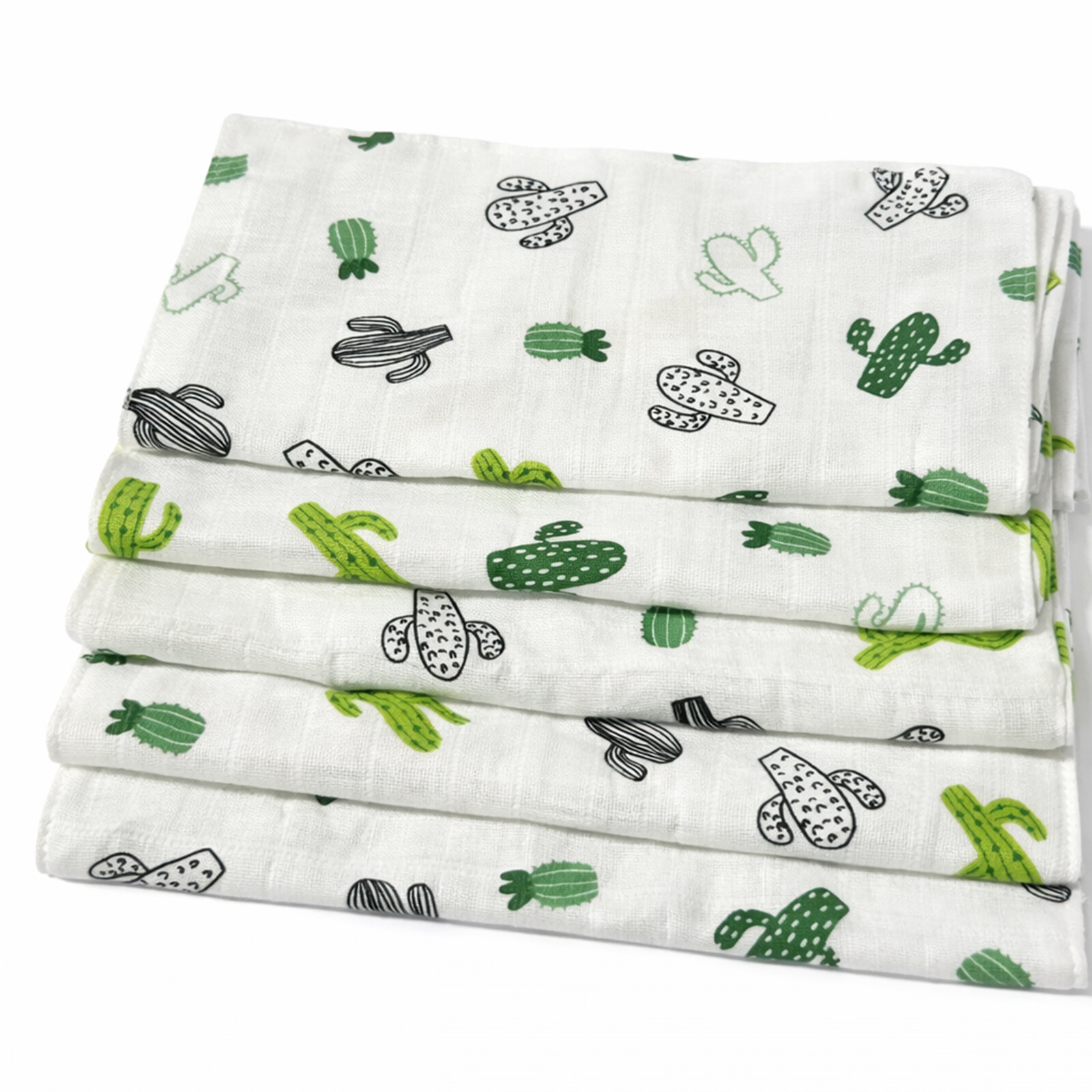 Kaktüs 5 Adet Müslin Bebek Ağız & Sırt Mendili (23–25 cm)