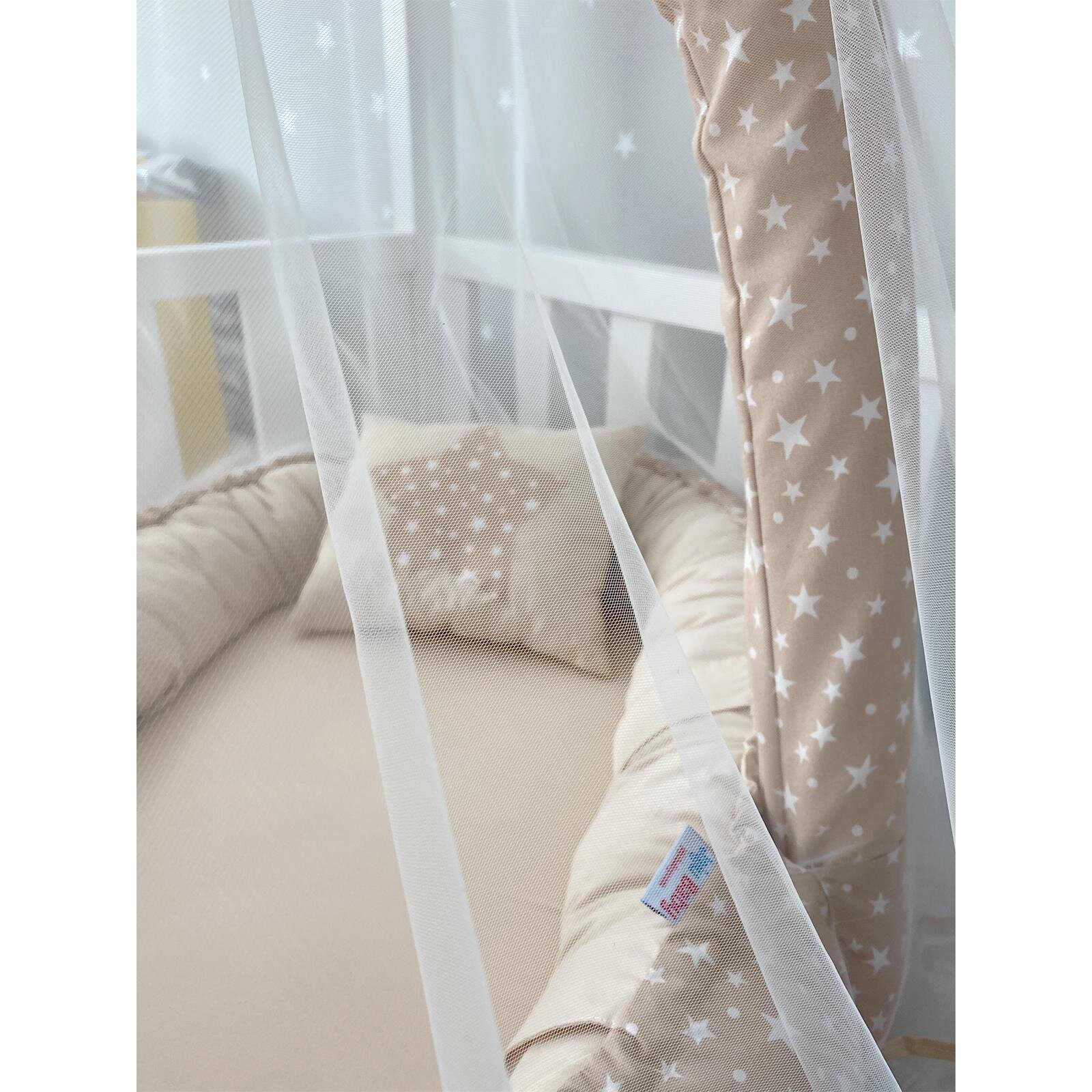 Kahve Yıldız Cibinlik ve Oyuncak Askılı Lüx Tasarım Babynest 