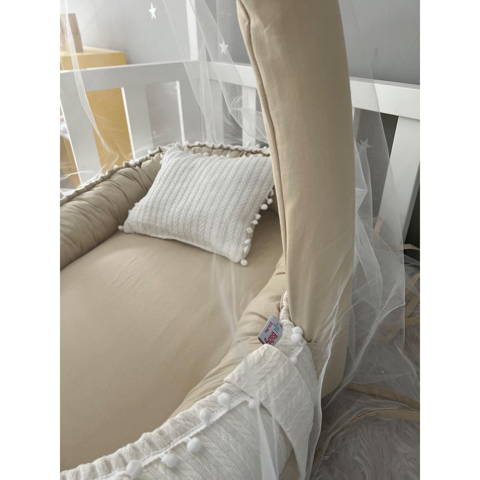 Krem Örgü Kapiçino Cibinlik Tüllü Babynest - Konforlu ve Güvenli Bebek Yatağı 