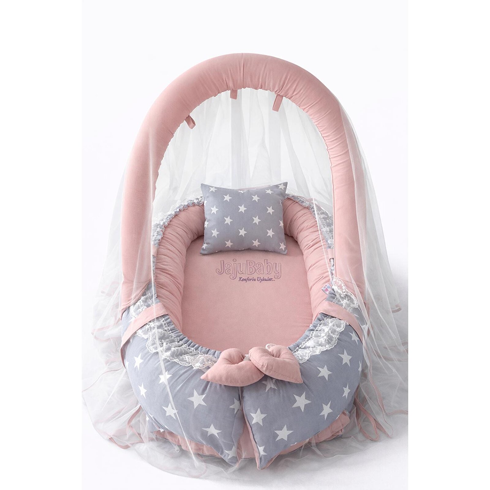 Gri Yıldız Pudra Cibinlik Tüllü Babynest Premium Anne Yanı Bebek Yatağı Gri Yıldız Pudra Cibinlik Tüllü Babynest Premium Anne Yanı Bebek Yatağı