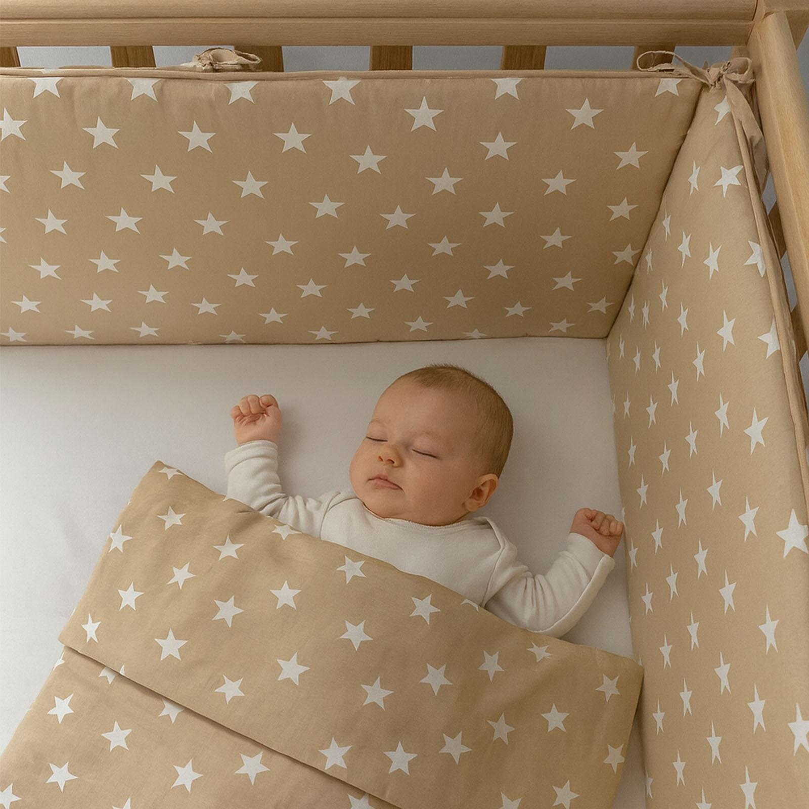 Kahve Yıldız (4 Kenar) Beşik Kenar Koruma - Güvenli Yatış Yastığı Beşik Bariyer