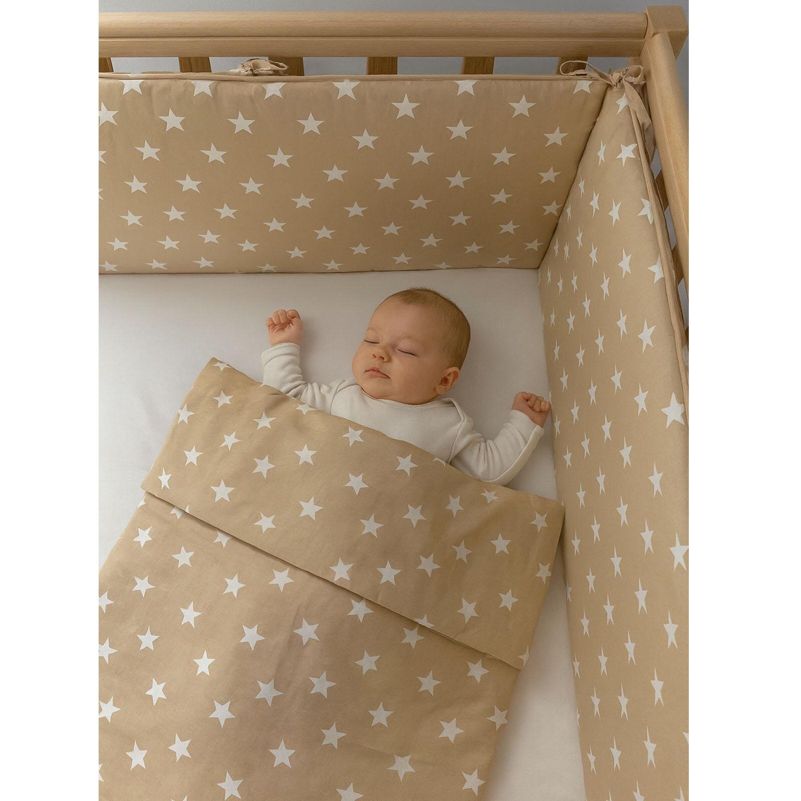 Kahve Yıldız (4 Kenar) Beşik Kenar Koruma - Güvenli Yatış Yastığı Beşik Bariyer