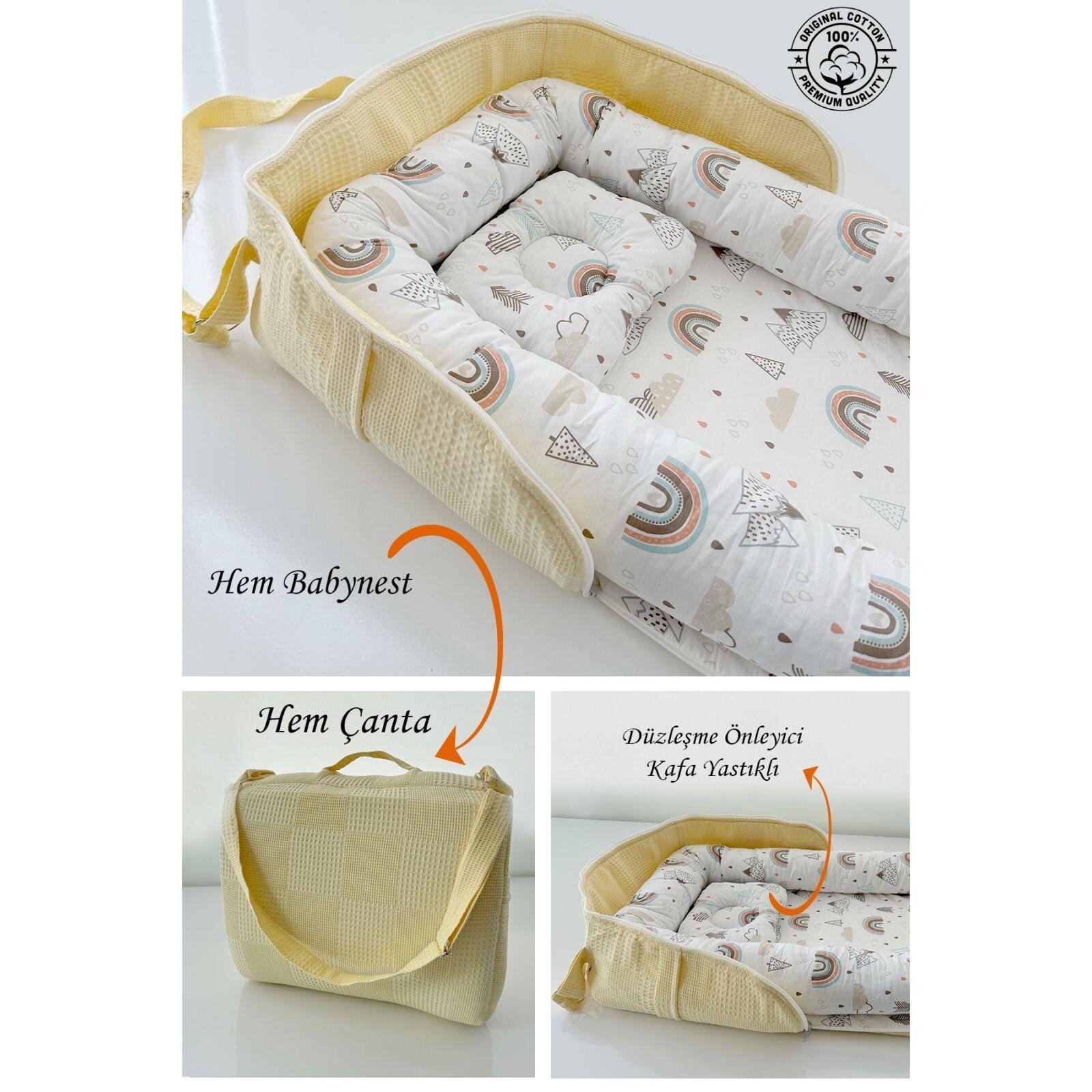 Çantalı Babynest Taşınabilir Anne Yanı Dağlı Sarı Pike Babynest