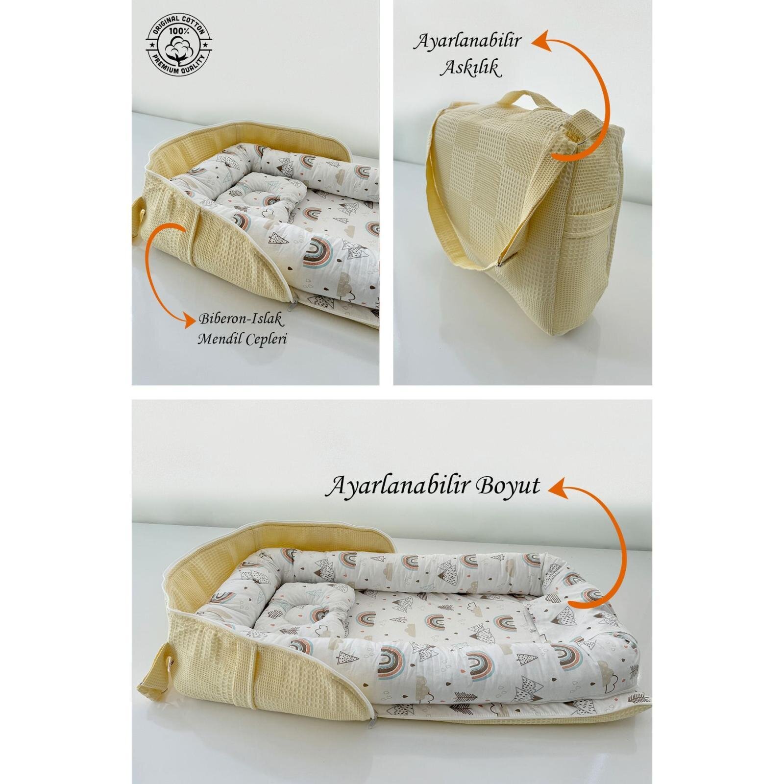 Çantalı Babynest Taşınabilir Anne Yanı Dağlı Sarı Pike Babynest