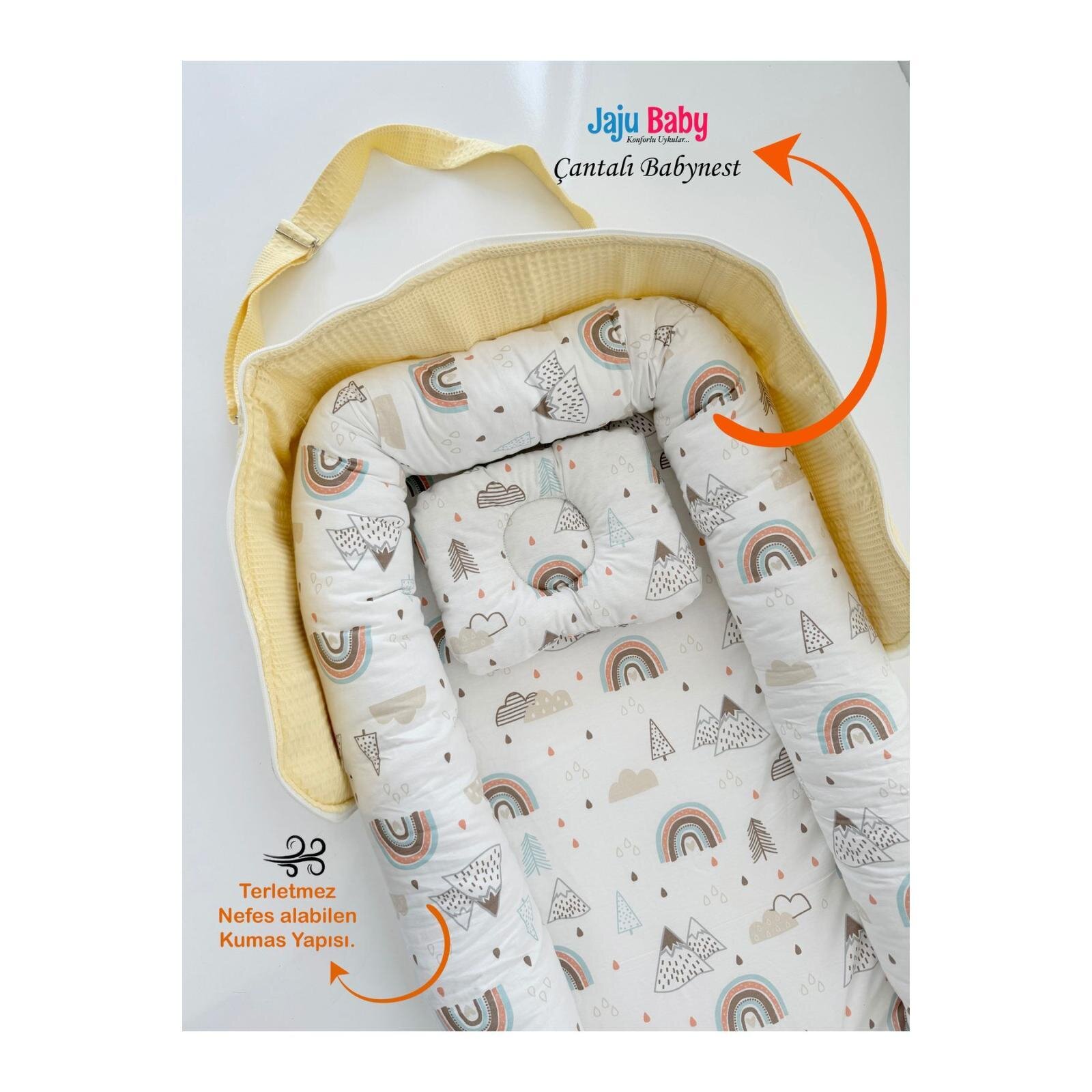 Çantalı Babynest Taşınabilir Anne Yanı Dağlı Sarı Pike Babynest