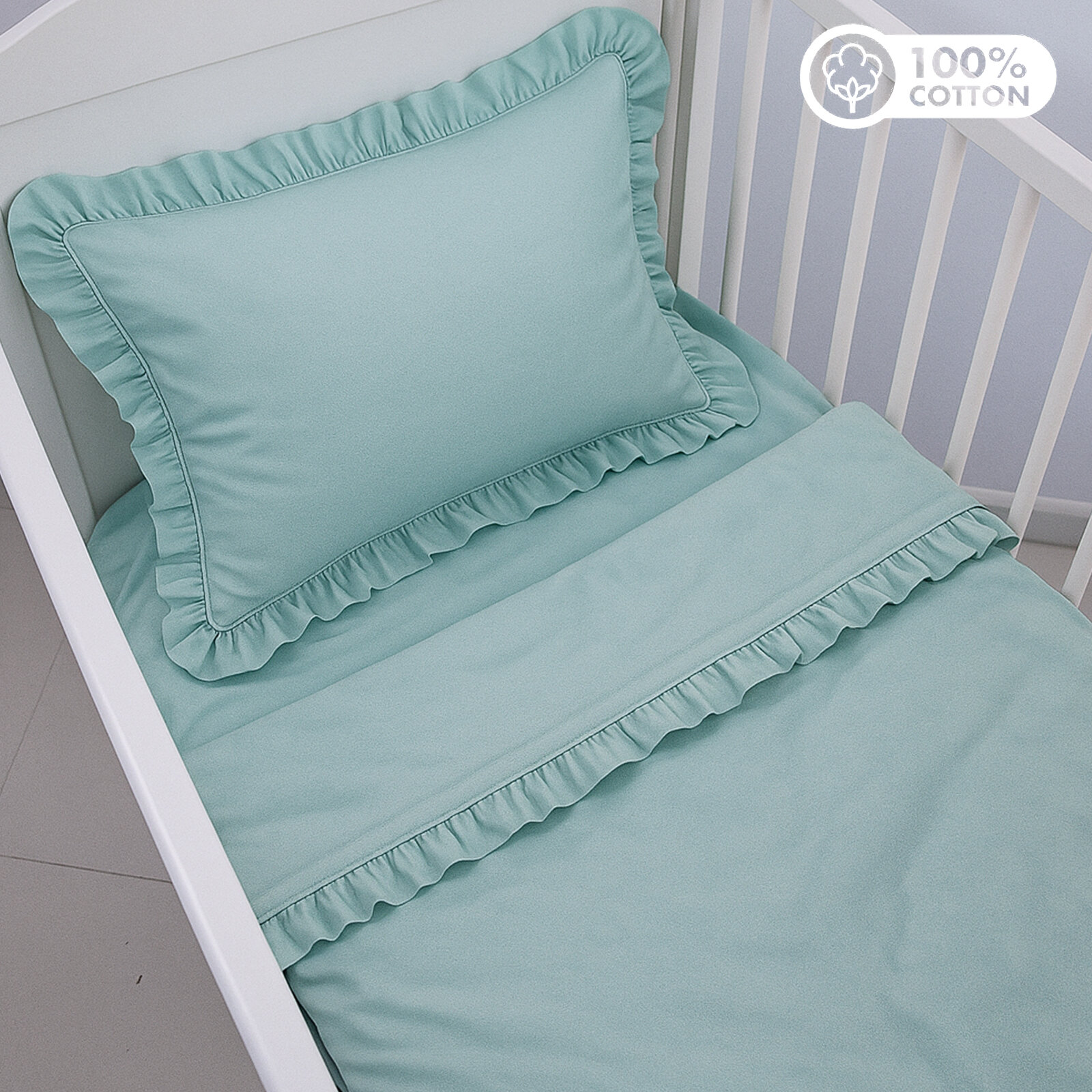 Mint Bebek Nevresim Takımı – 60x120 | 70x140 | 80x130 Beşik Uyumlu – Fırfırlı Premium Set