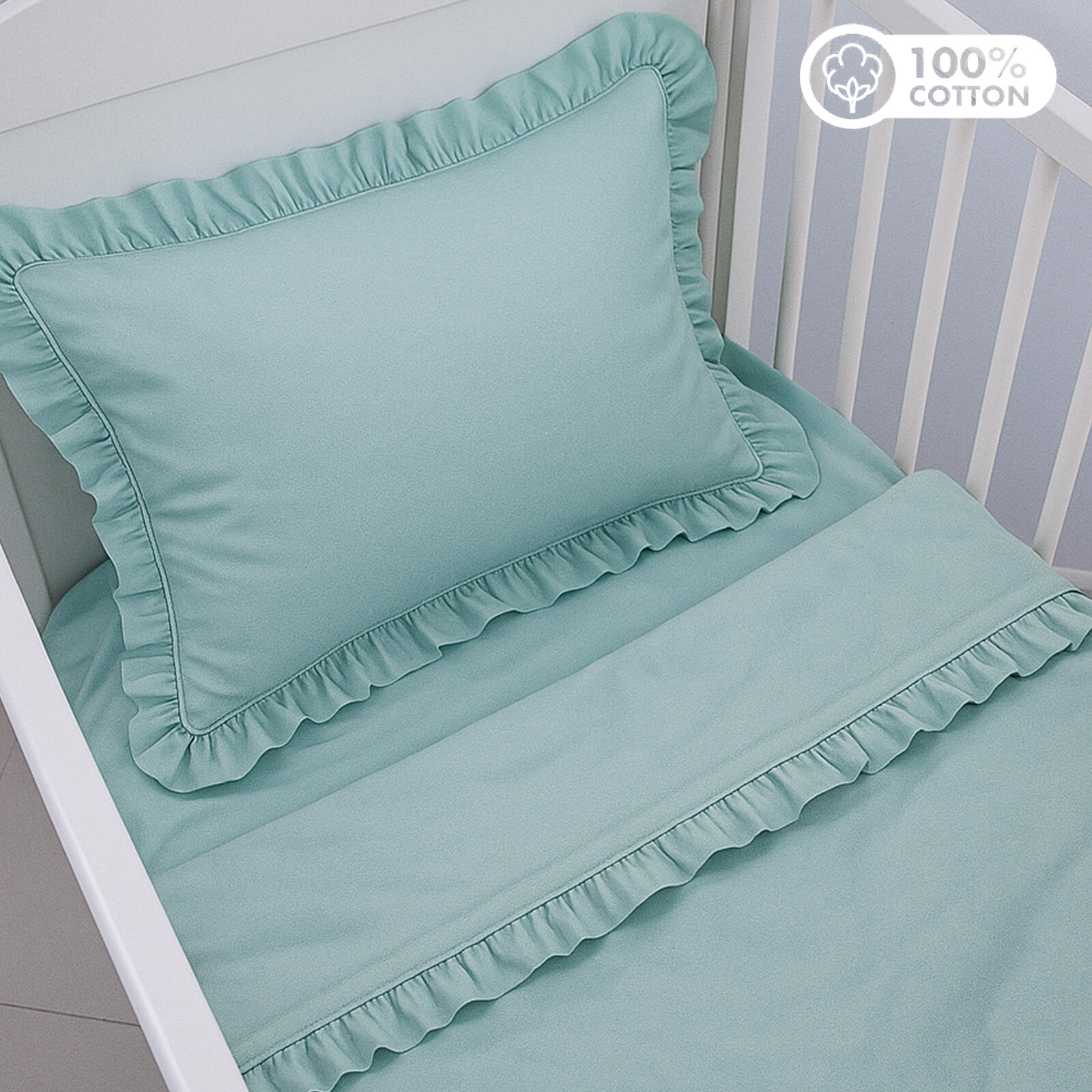 Mint Bebek Nevresim Takımı – 60x120 | 70x140 | 80x130 Beşik Uyumlu – Fırfırlı Premium Set