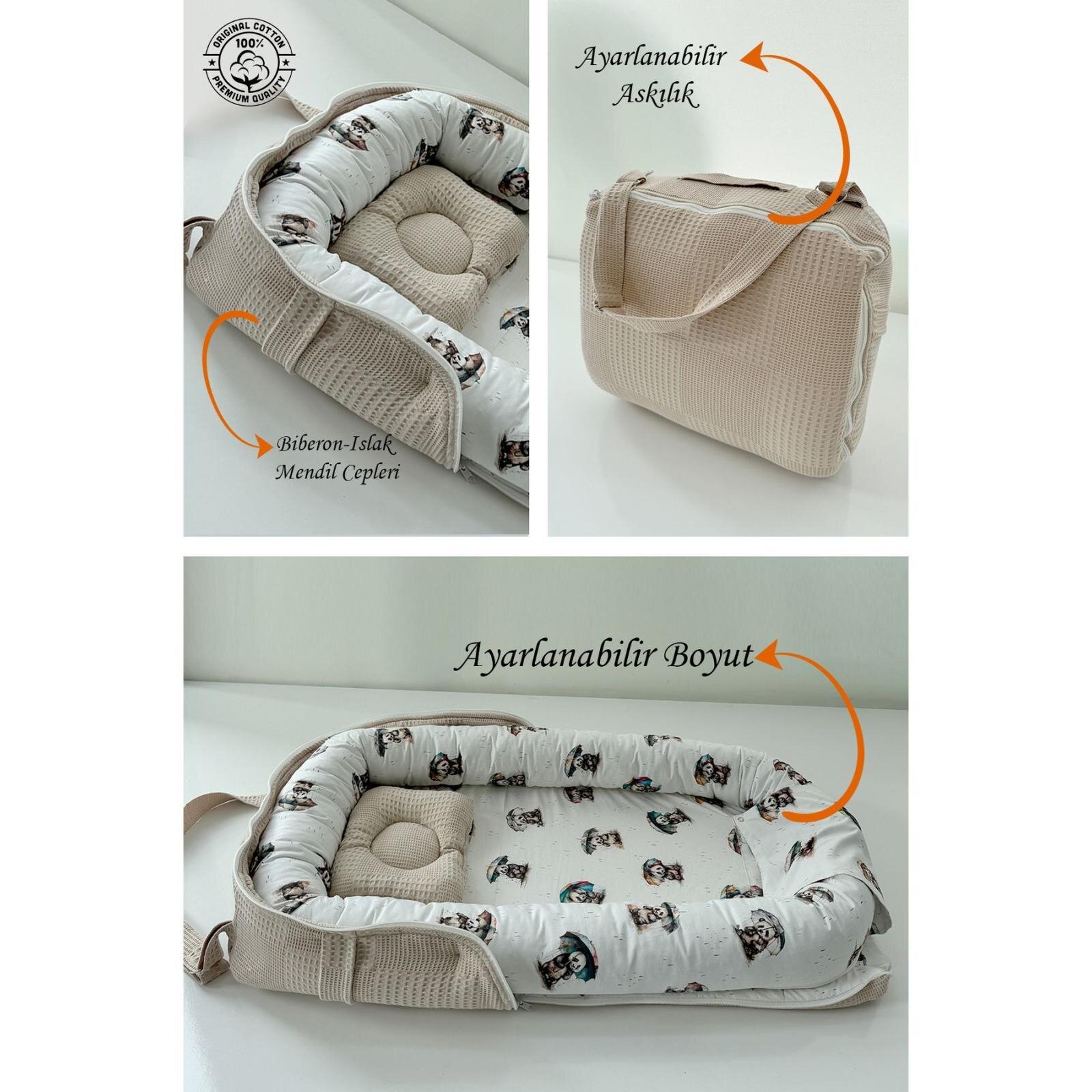 Çantalı Babynest Taşınabilir Anne Yanı Islanan Panda Pike Babynest