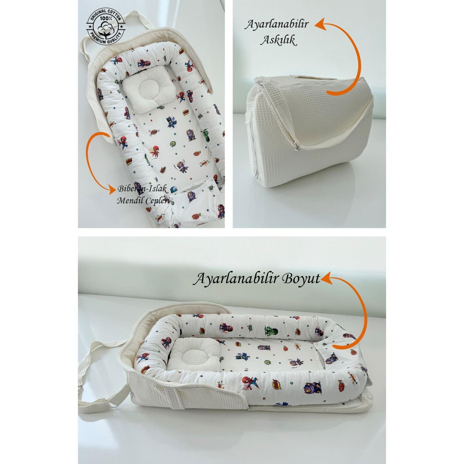 Çantalı Babynest Taşınabilir Anne Yanı Sevimli Karakterler Pike Babynest