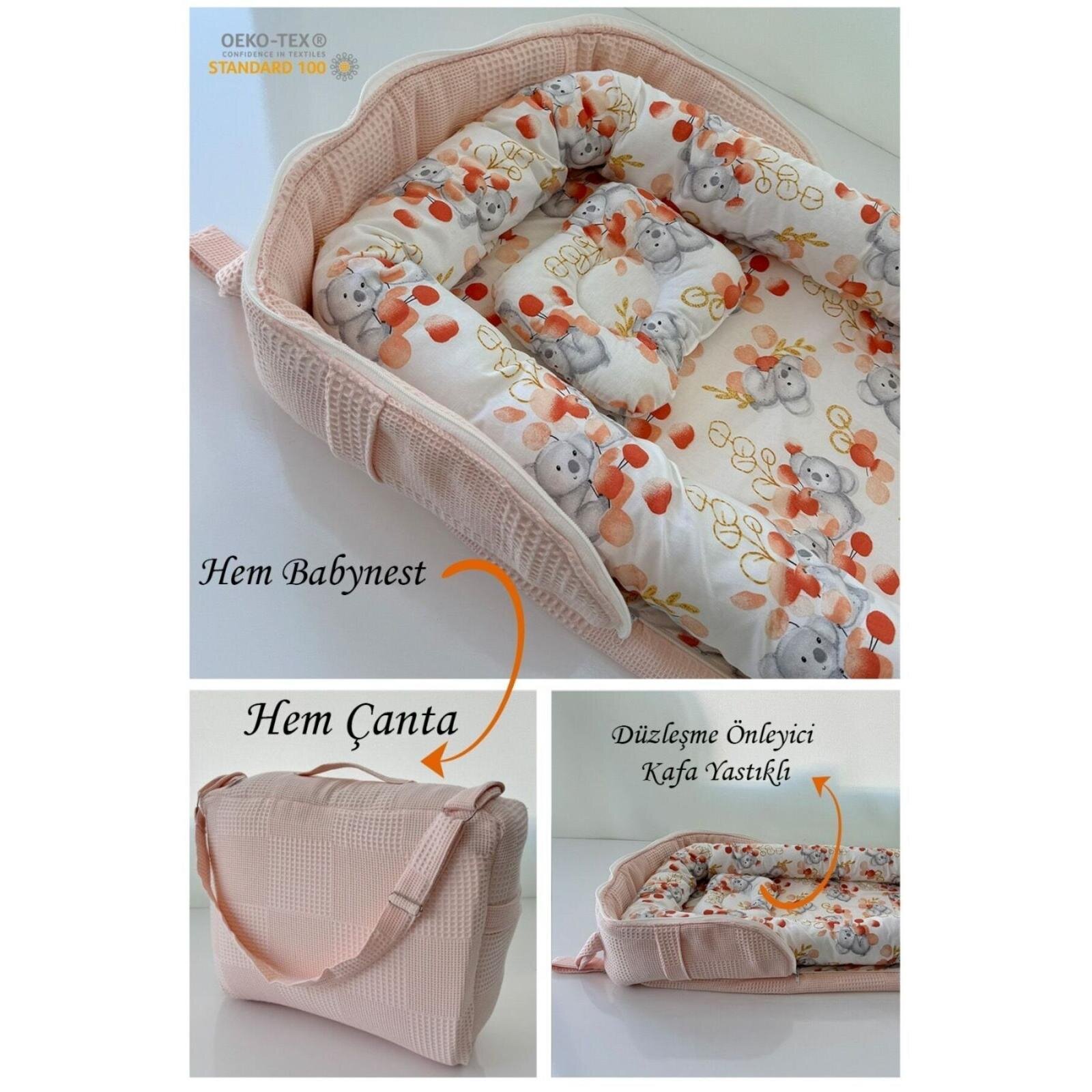 Taşınabilir Anne Yanı Çantalı Babynest Sevimli Hayvan Anne Yanı Baby Nest
