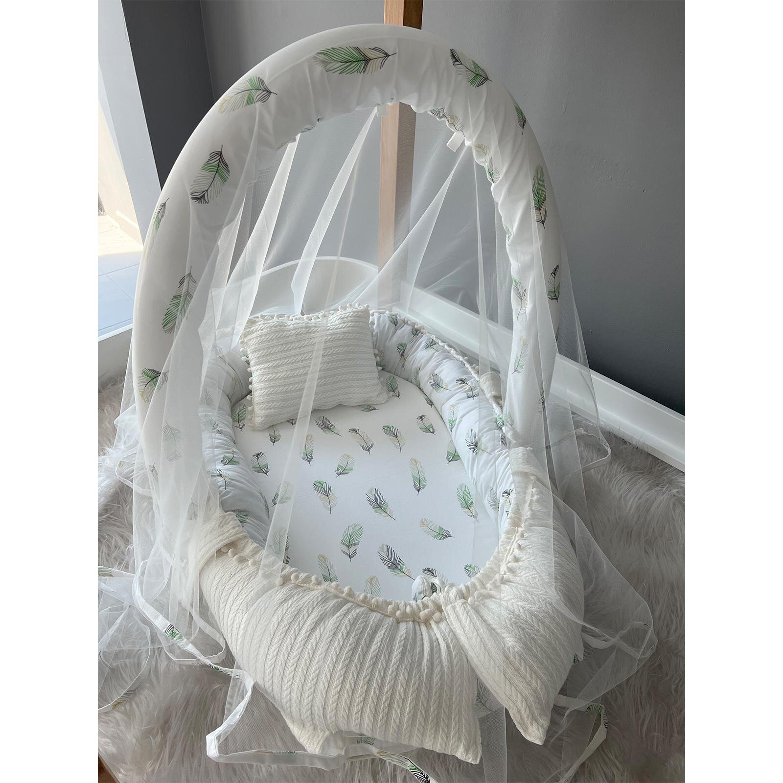 Örgü Kumaş Tüy Desenli Cibinlik Tüllü Babynest