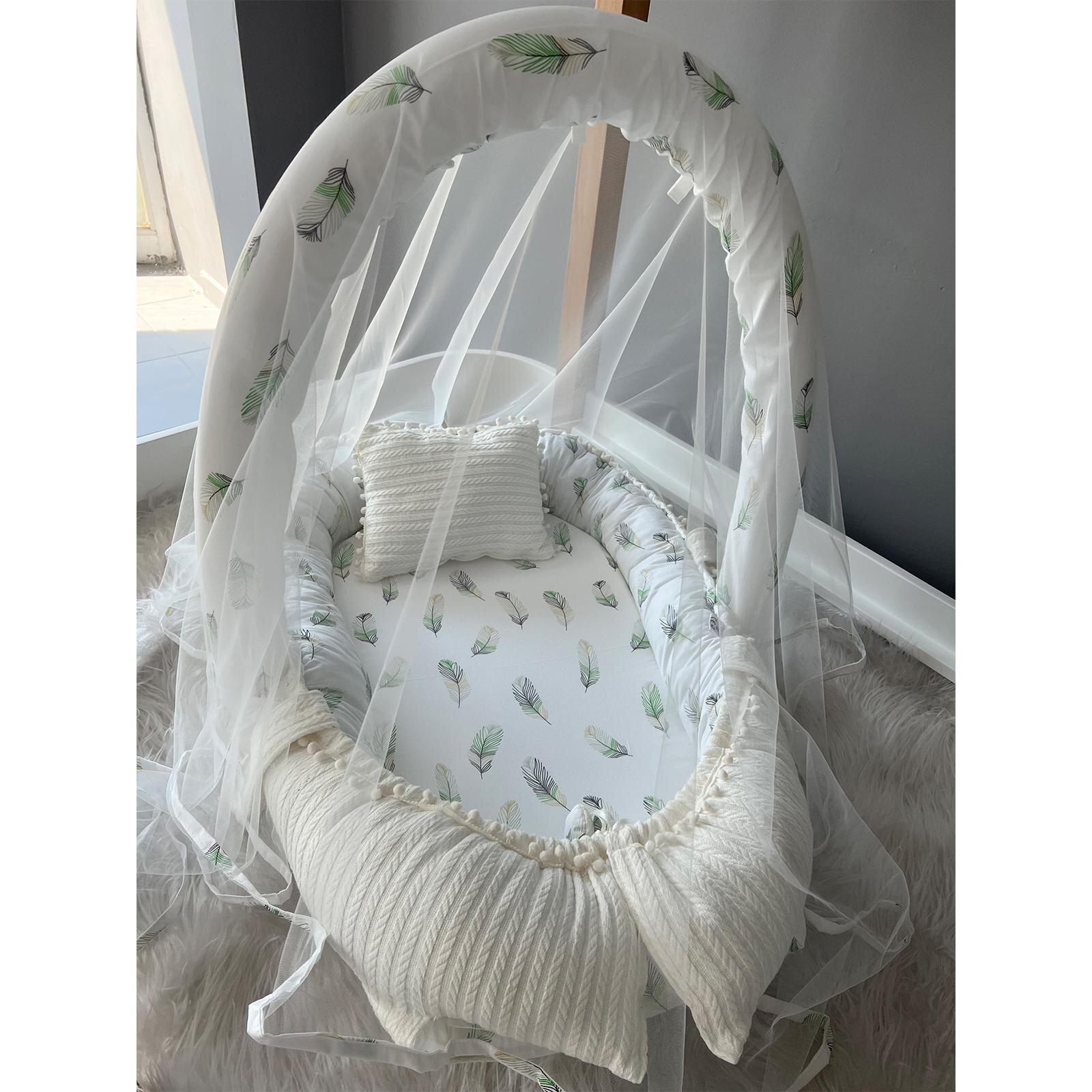 Örgü Kumaş Tüy Desenli Cibinlik Tüllü Babynest