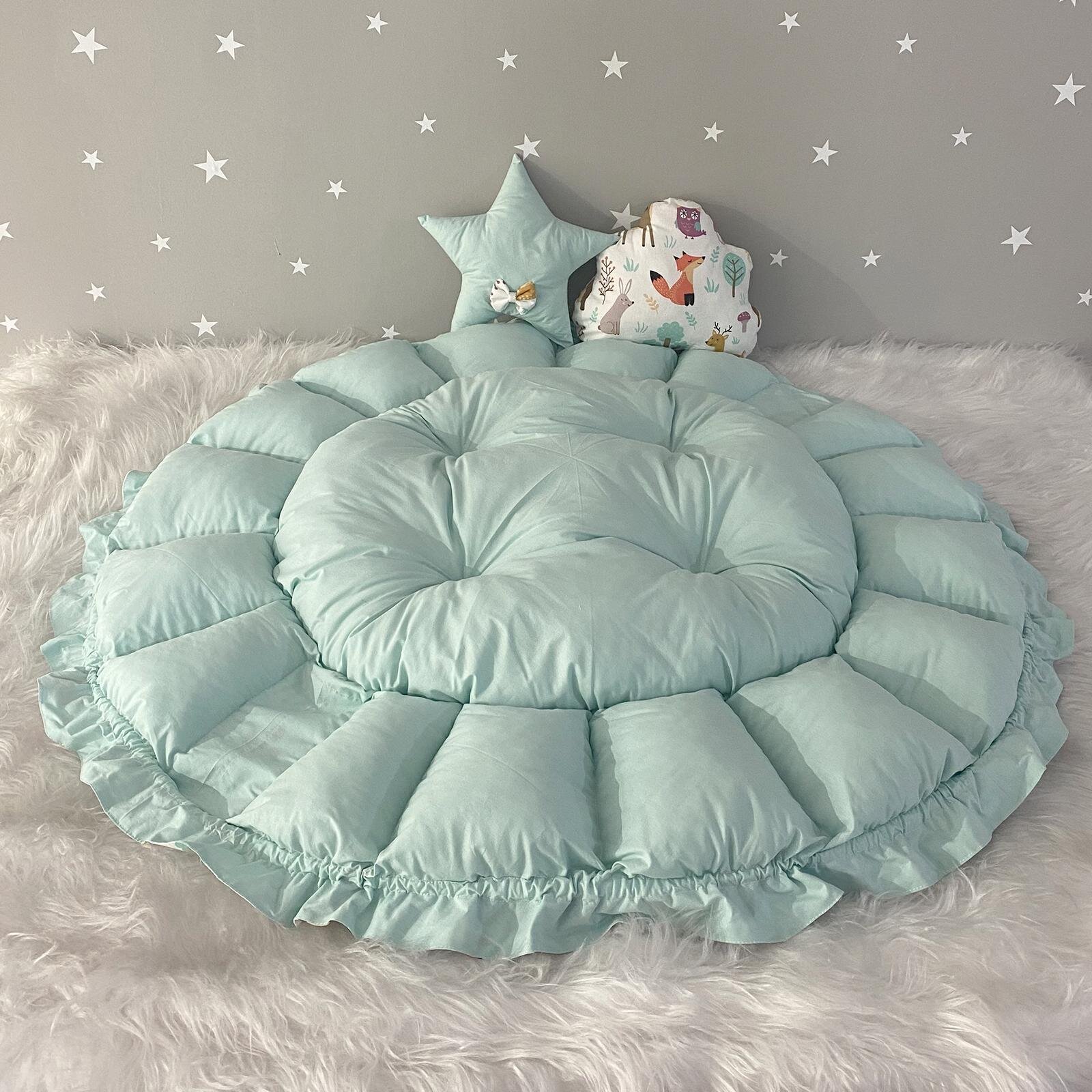 Premium Orman Desen Cibinlik Tüllü Oyun Minderi – Lüx Babynest