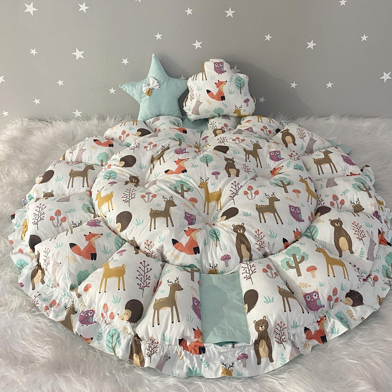 Premium Orman Desen Cibinlik Tüllü Oyun Minderi – Lüx Babynest