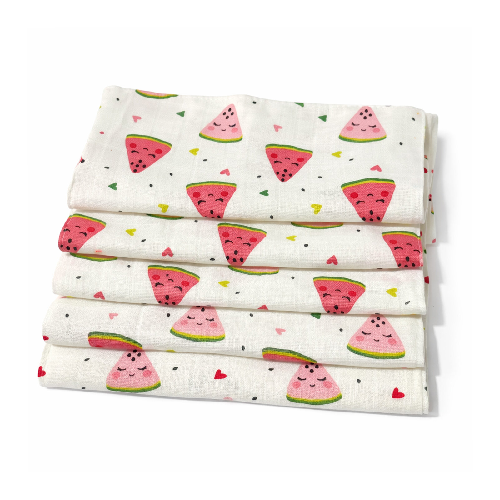 Karpuz Desenli 5 Adet Müslin Bebek Ağız & Sırt Mendili (23–25 cm)